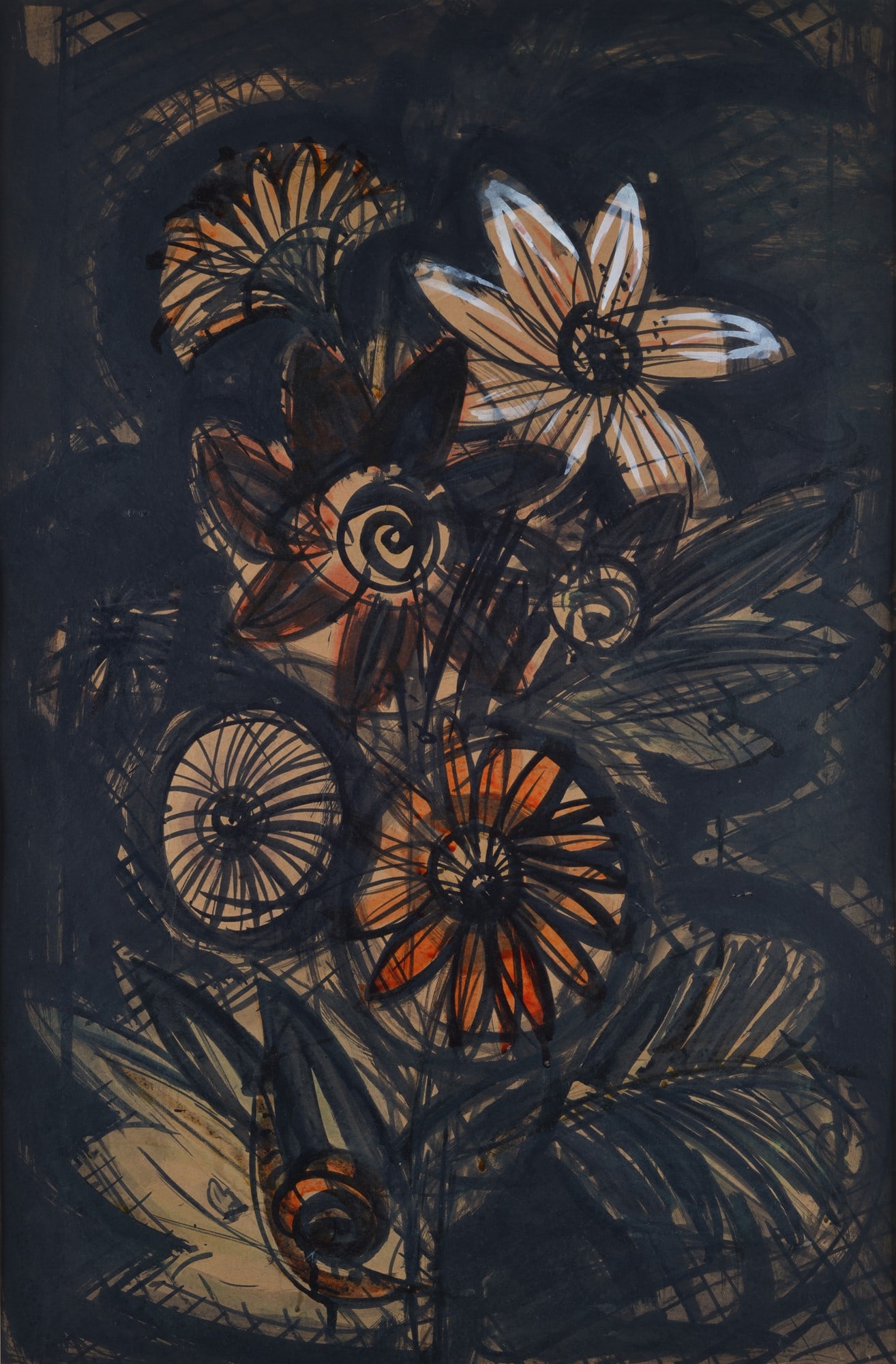 Luigi Spazzapan (Gradisca d'Isonzo, 1889 - Torino, 1958) - Dalia fra le zigne, 1948: Tempera su cartone, cm. cm. 72,5x47,5. Sul verso: etichetta e timbri Ente Provinciale Turismo Torino, Associazione Commercianti - L'Arte in Vetrina, I Mostra Nazionale. Esposizioni: 2012, Luigi Spazza