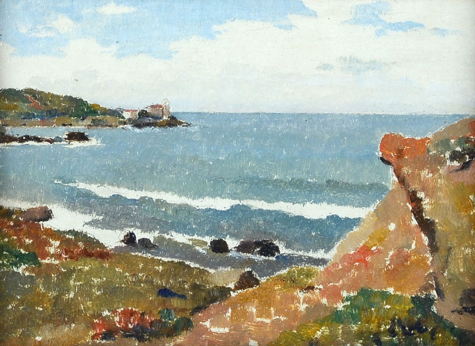 Memo Vagaggini (Santa Fiora, 1892 - Firenze, 1955) - Calafuria, 1954: Olio su tavola, cm. 15x20. Sul verso: dichiarazione di autenticit? della figlia dell'autore, con titolo e data.