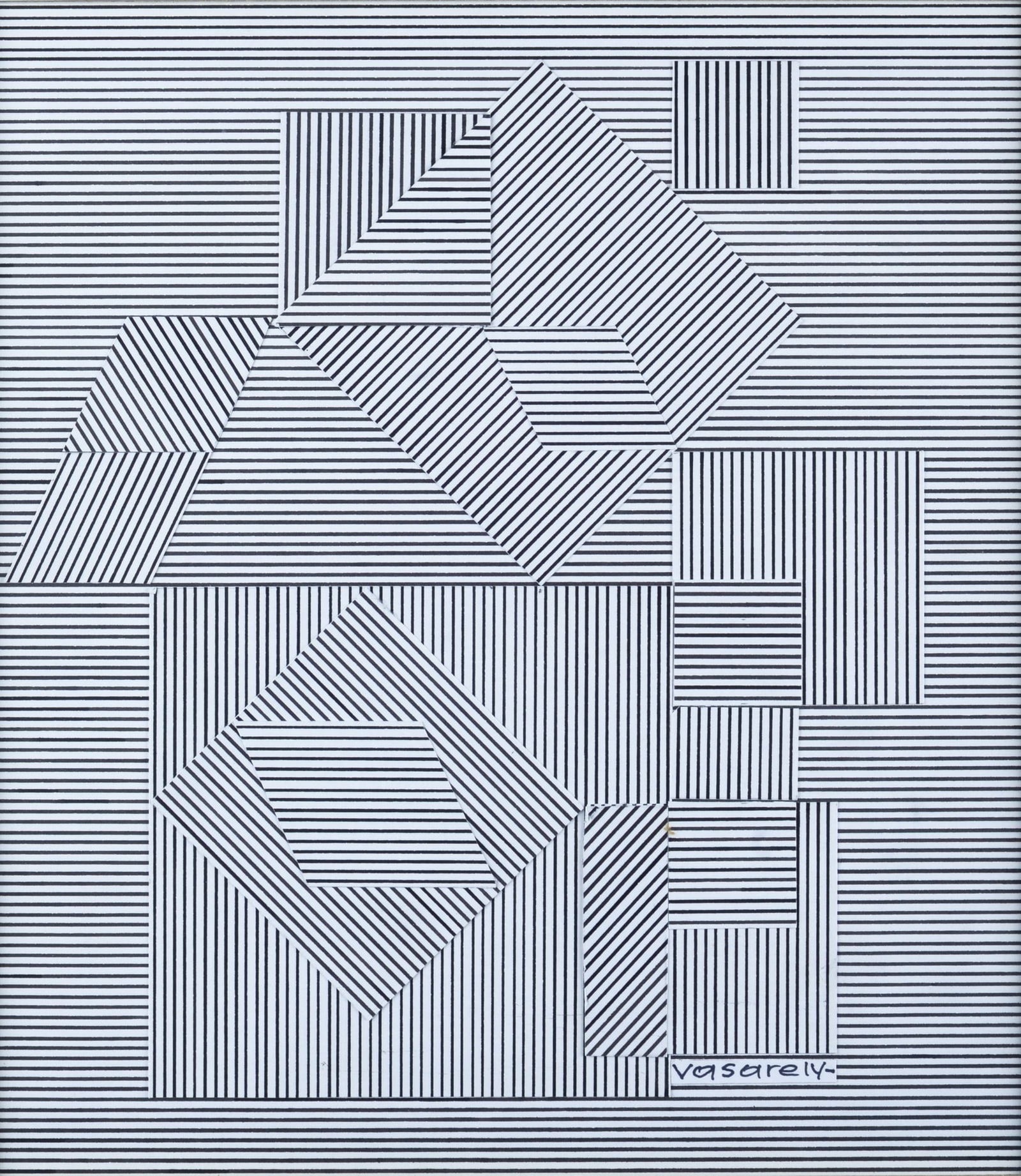 Victor Vasarely (Pecs, 1908 - Parigi, 1997) - Senza titolo: Guache e collage su carta, cm. 35,5x30. Firma in basso a destra. Sul verso: etichetta Bernard Jacobson Gallery, Londra.