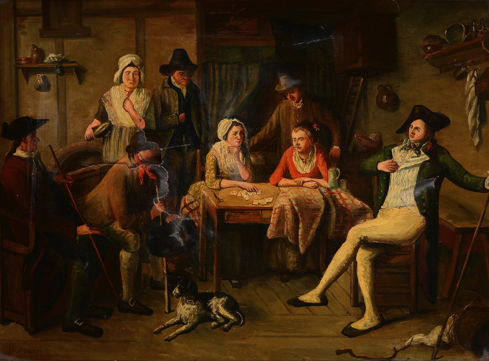 Anonimo, XIX sec. - Conversazione in un interno: Olio su tela, cm. 51.5x69.5.