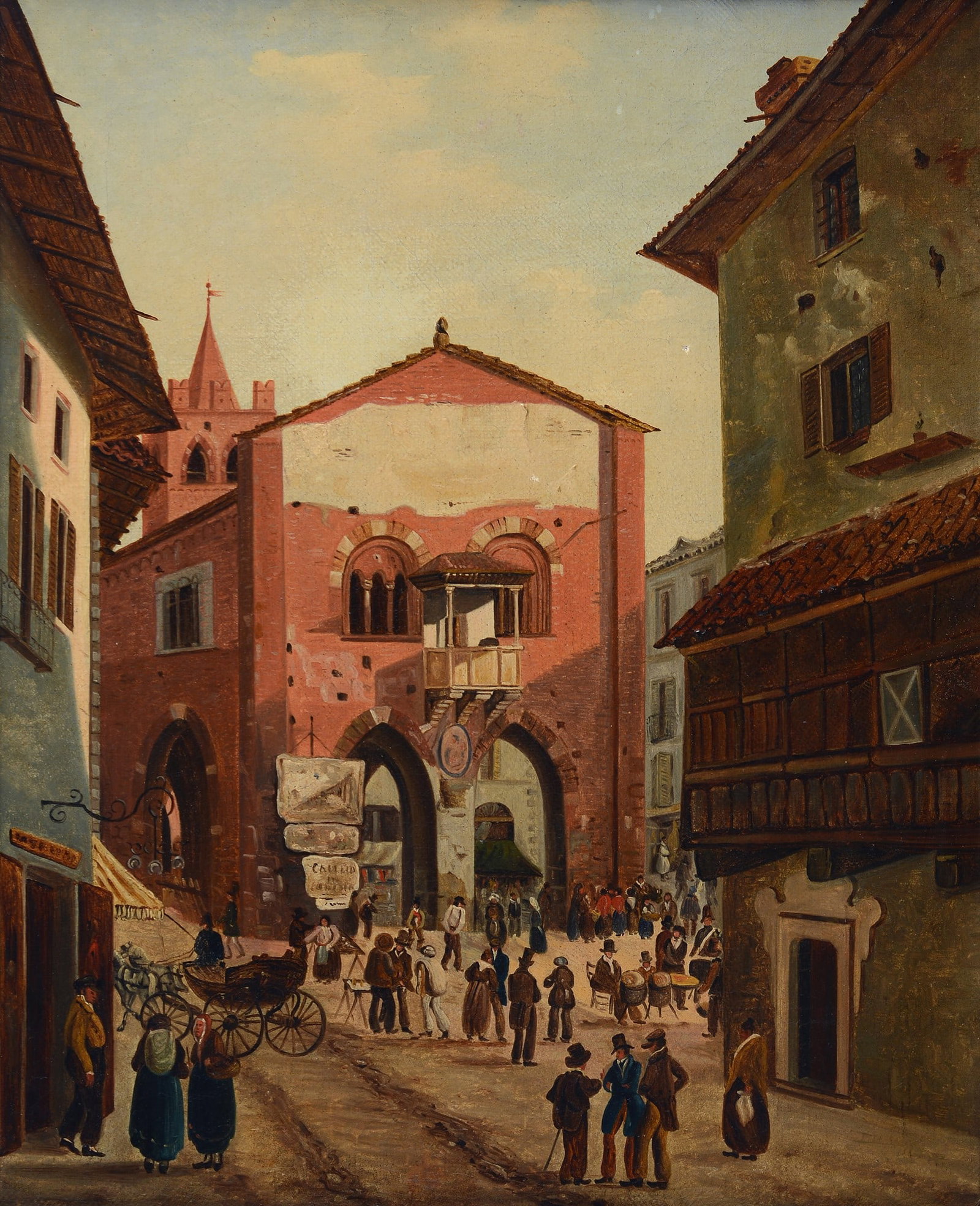 Anonimo, fine XVIII - inizio XIX sec. - L'Arengario di Monza: Olio su tela, cm. 45x36.