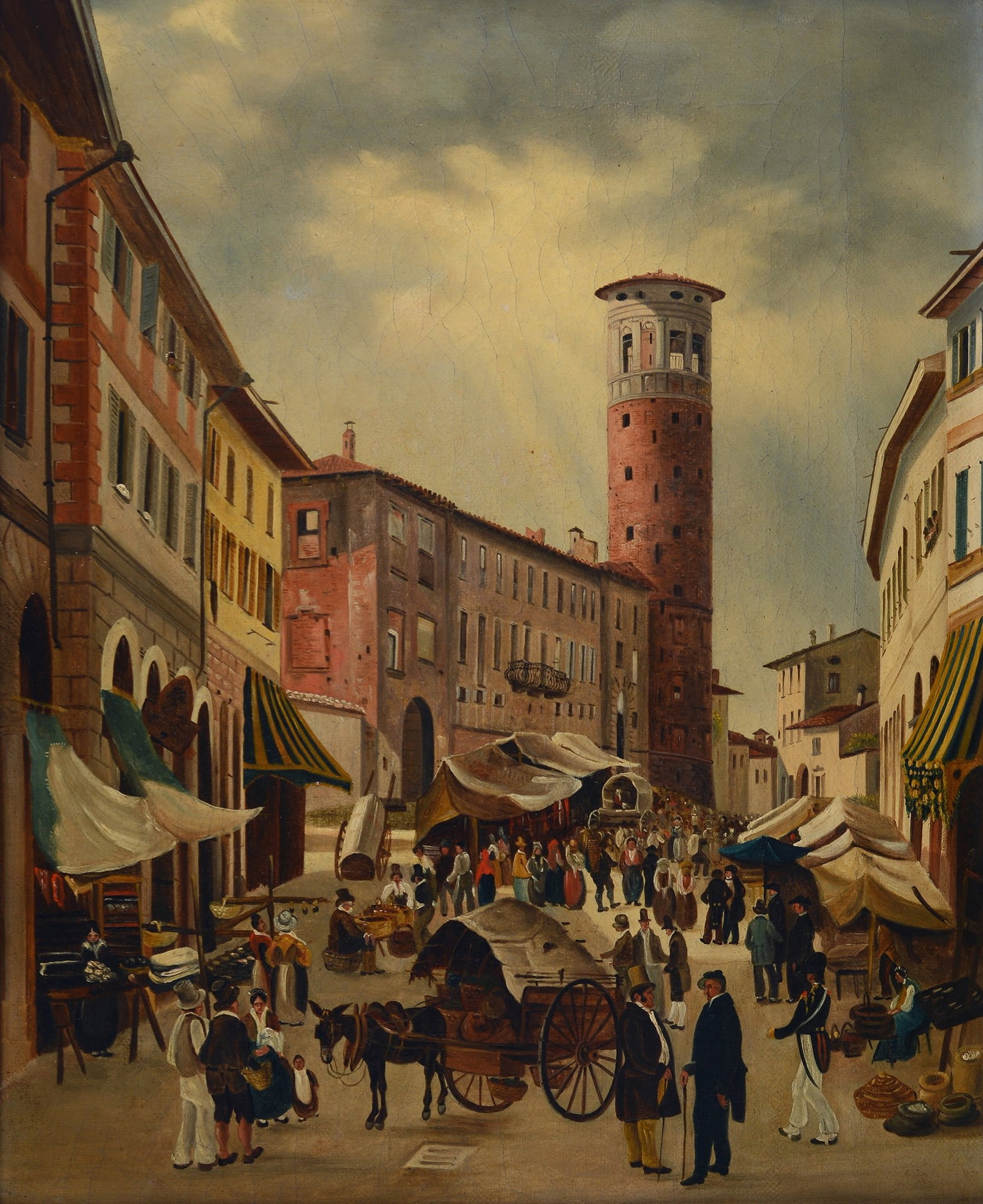 Anonimo, fine XVIII - inizio XIX sec. - Mercato di Merate: Olio su tela, cm. 45x35,5.