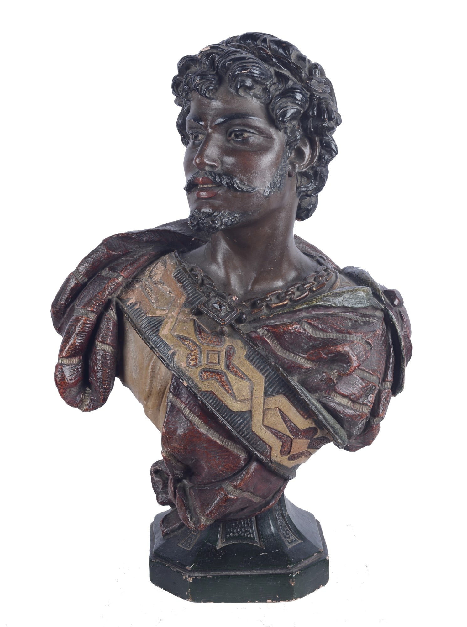 Busto di moro: Scultura in gesso dipinto, Sul verso: iscrizione incisa Depos?, Francia XIX sec.,. cm. 50.?