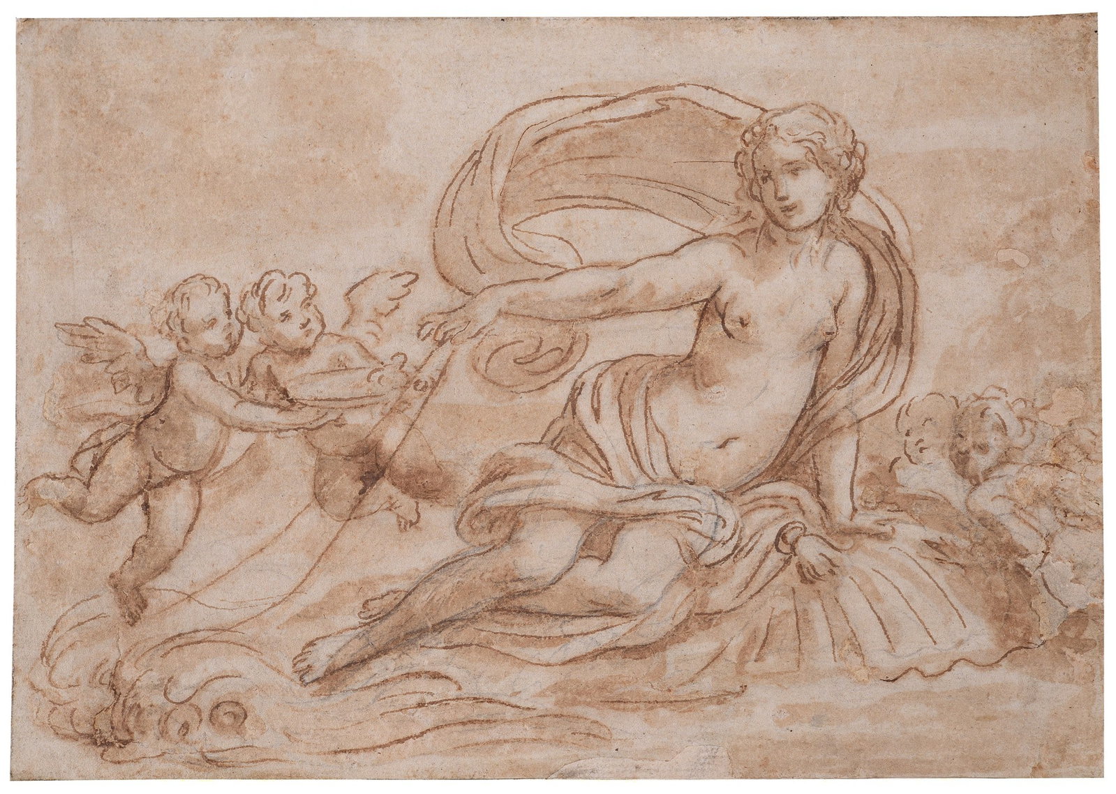 Scuola Emiliana, XVII - XVIII sec. - Trionfo di Galatea: Inchiostro su carta, cm. 14x19,5.