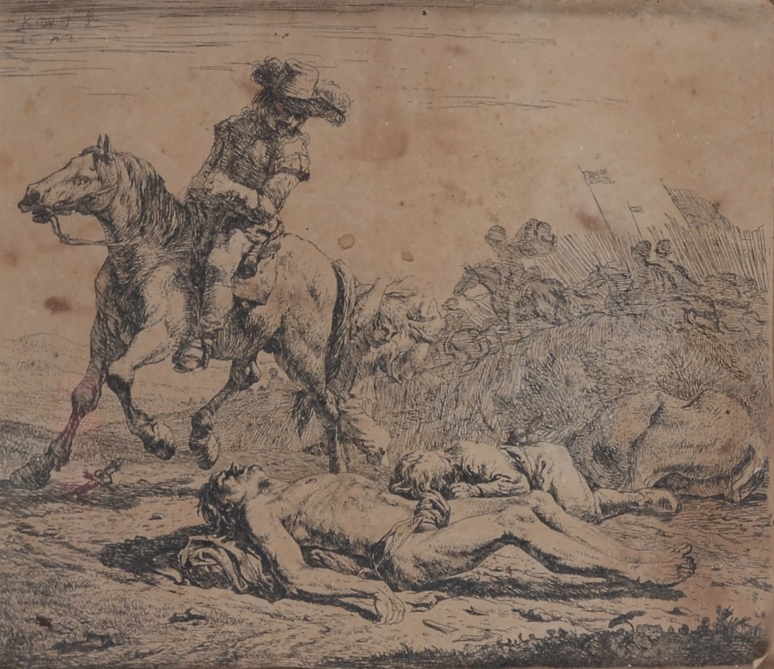 Karel Dujardin (Amsterdam, 1622 - Venezia, 1678) - Campo di battaglia con cavaliere (1 of 3)