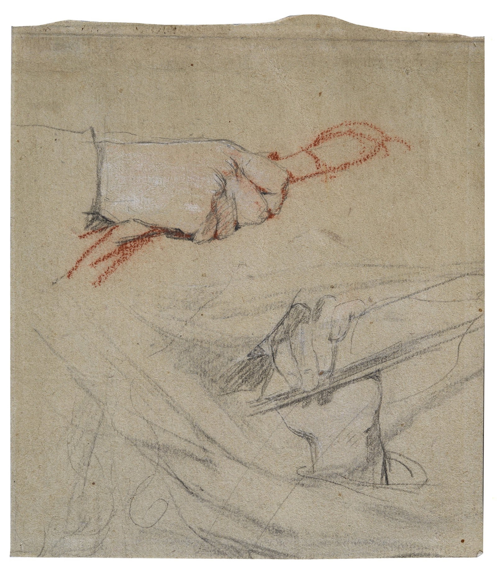 Anonimo, XVIII - XIX sec. - Studio di mano: Matita e matita rossa su carta, cm. 15x14.