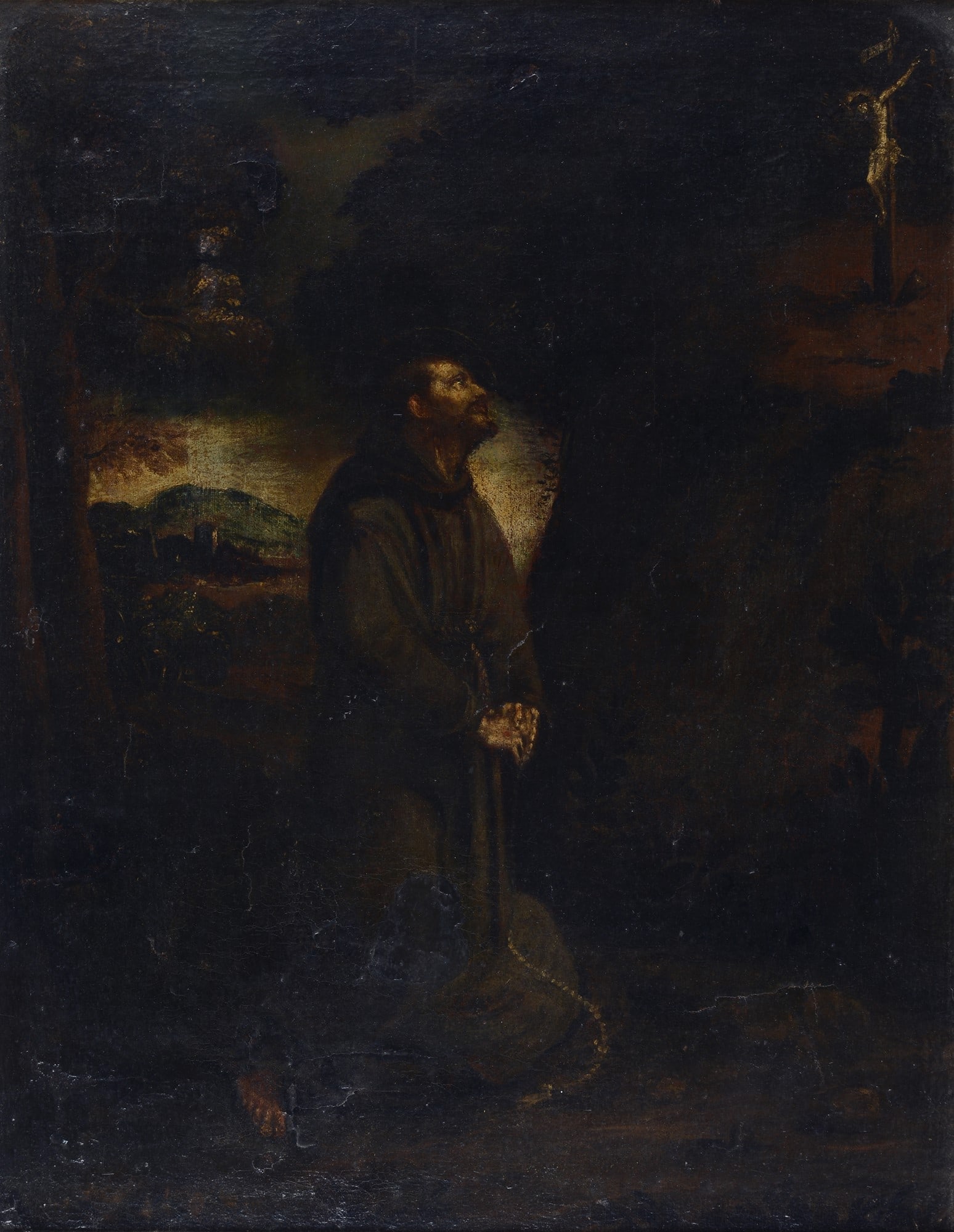 Scuola Lombarda, XVII sec. - San Francesco in preghiera: Olio su tela, cm. 48,5x38,5.