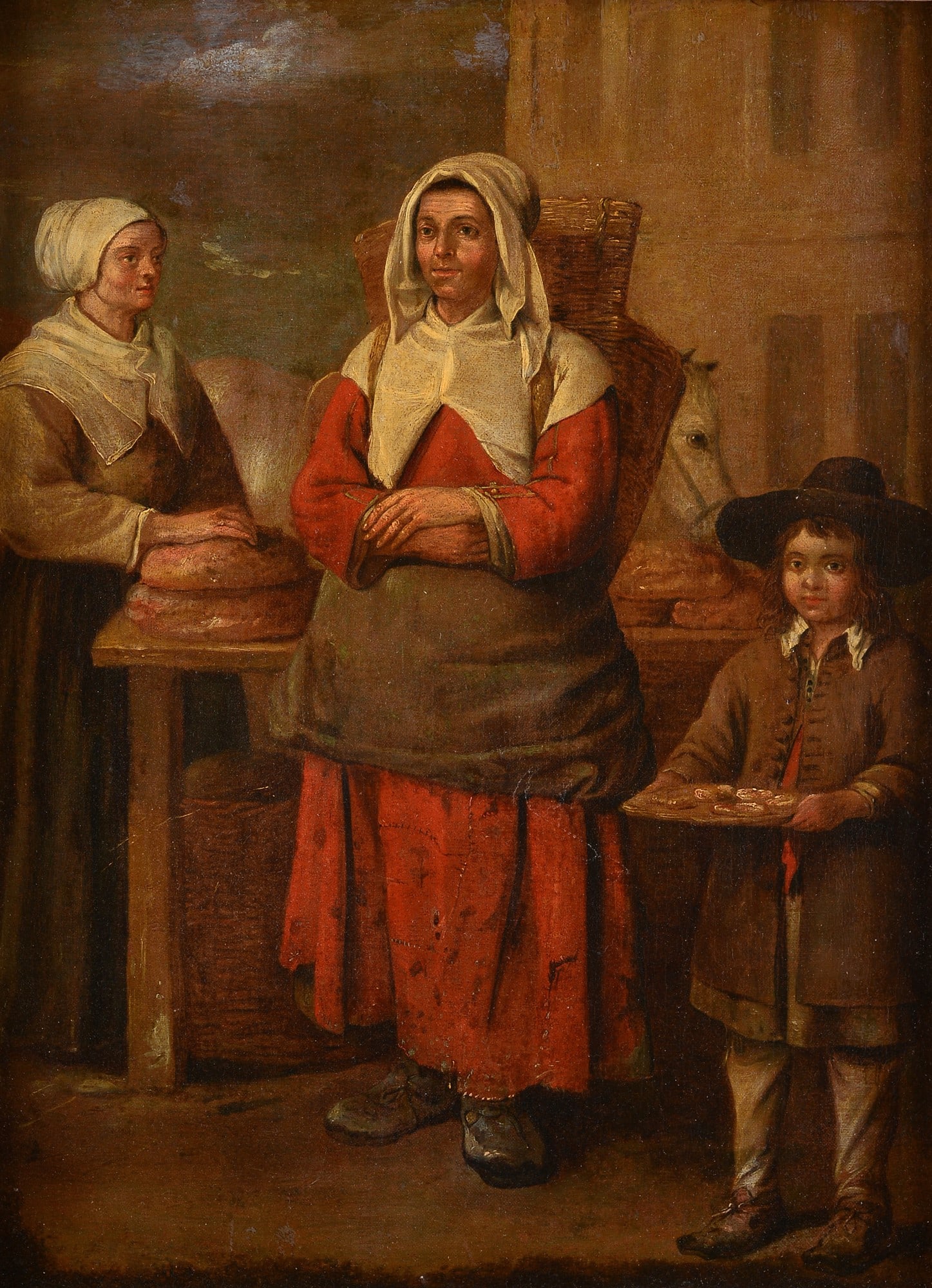 Scuola Olandese, XVIII - XIX sec. - Famiglia di fornai: olio su tela, cm.70x51.