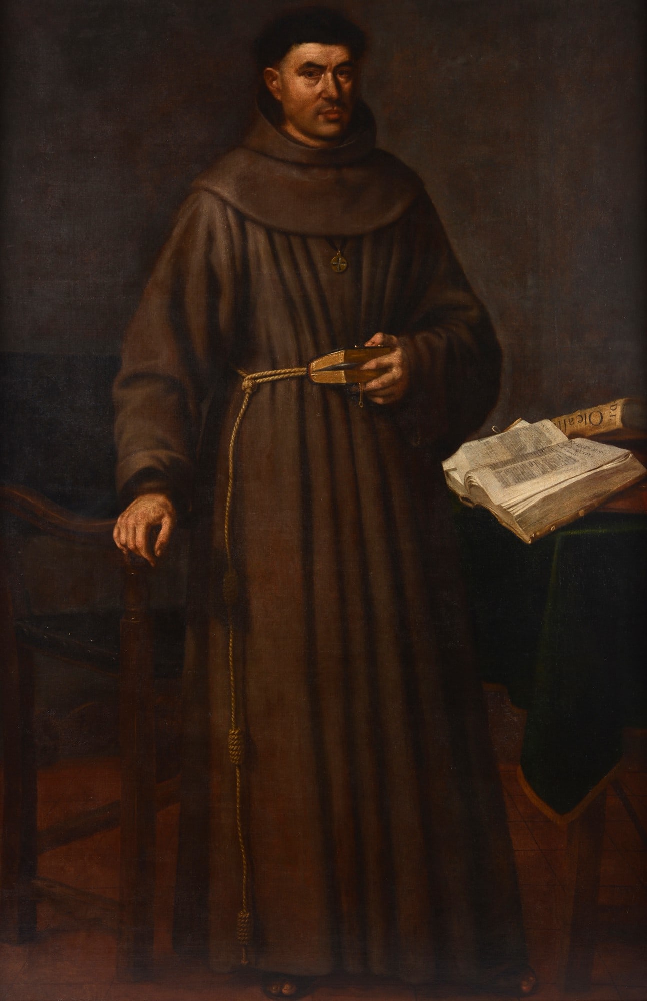 Scuola Spagnola, XVII sec. - Ritratto di frate francescano: Olio su tela, cm. 181x121.