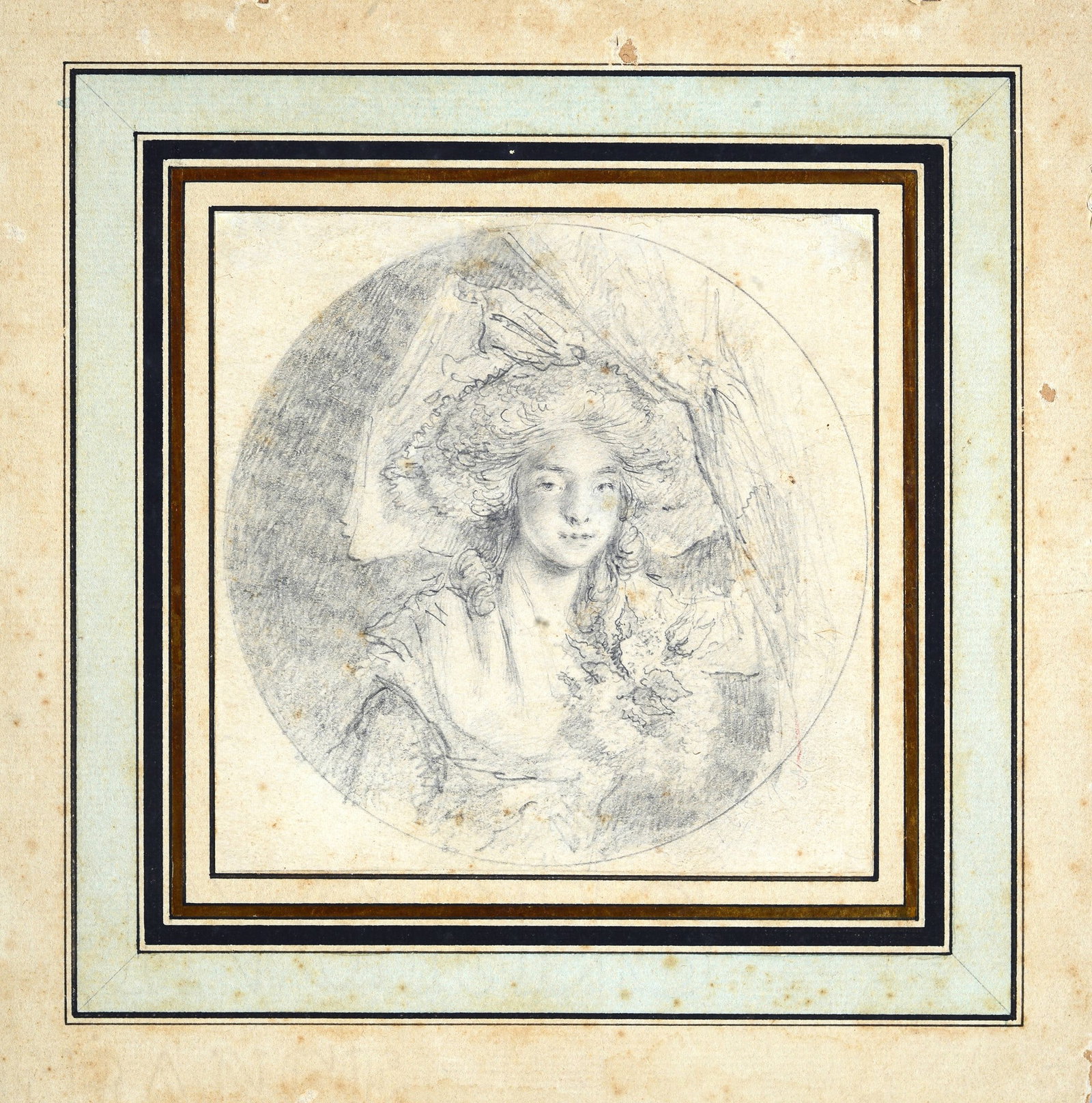 Scuola Francese, XVIII sec. - Ritratto femminile: Matita su carta, cm. 11x11.