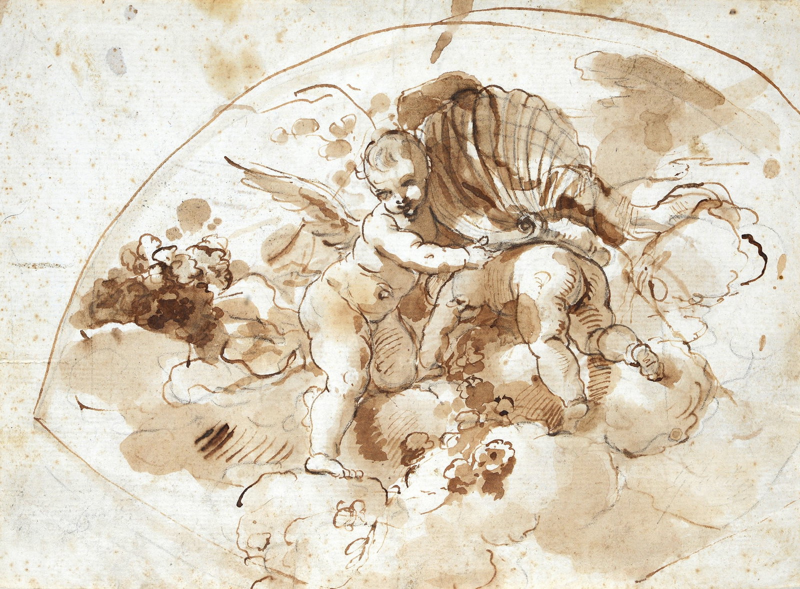 Scuola Emiliana, XVII sec. - Amorini: Inchiostro su carta, cm. 21,5x29.
