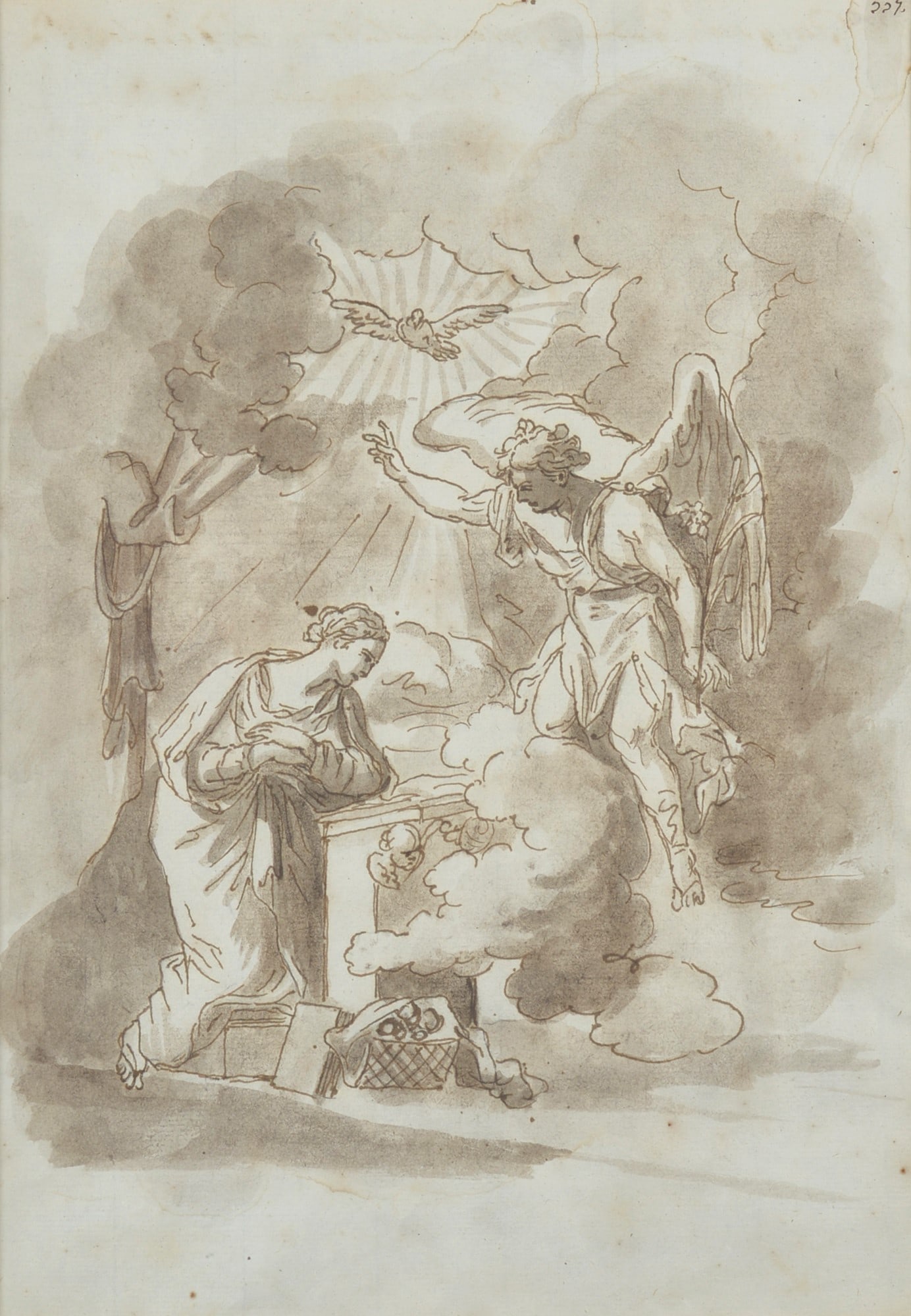Cherubino Alberti (Borgo San Sepolcro, 1553 - Roma, 1615) - Annunciazione: Inchiostro su carta, cm. 30,5x20,5. Expertise (in fotocopia) Grafica European Center Of Fine Arts Archive Coleschi - Gambassi.?