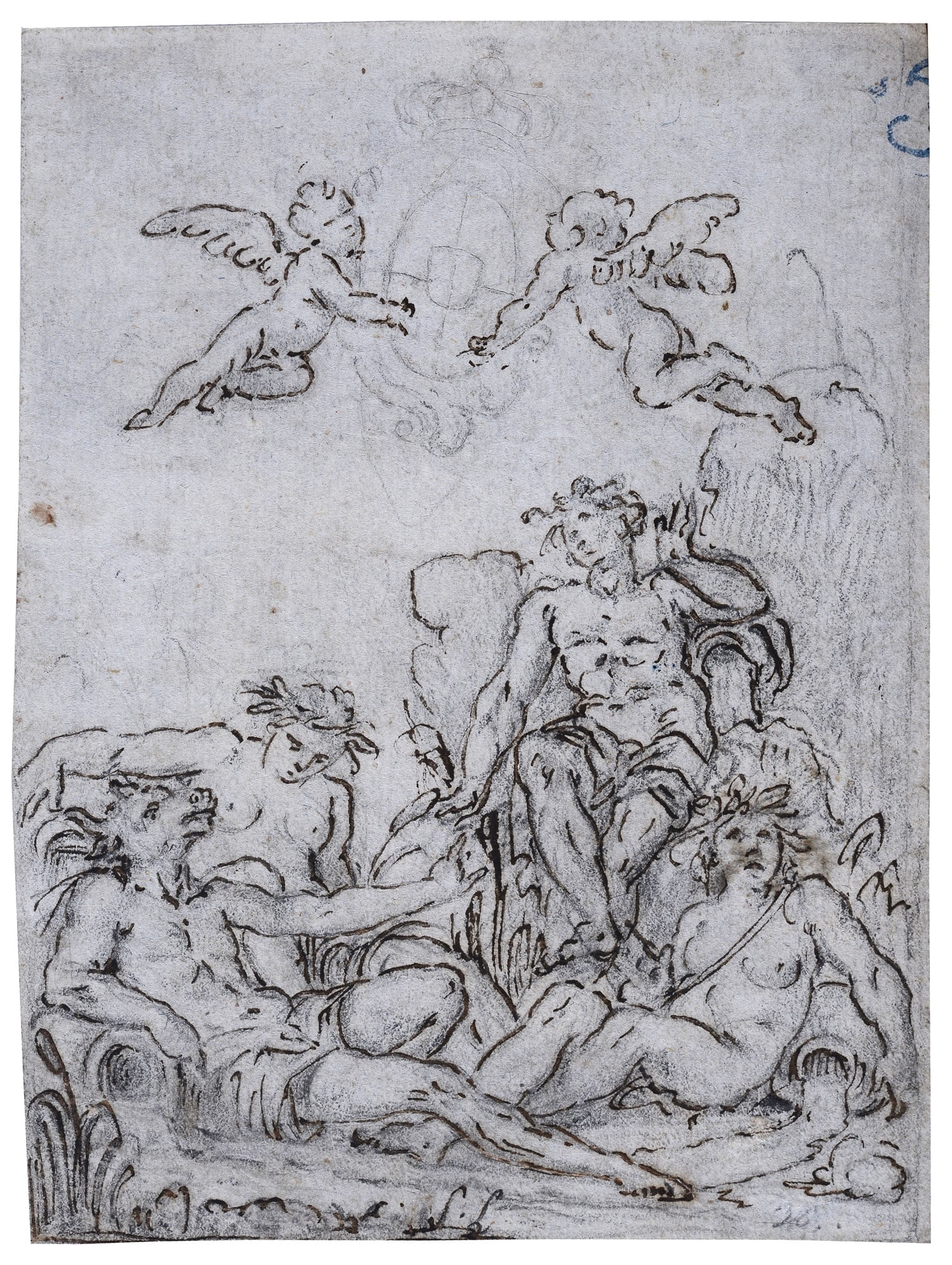 Scuola Italia Settentrionale, XVIII sec. - Divinit? fluviali e coppia di putti alati con stemma (1 of 2)