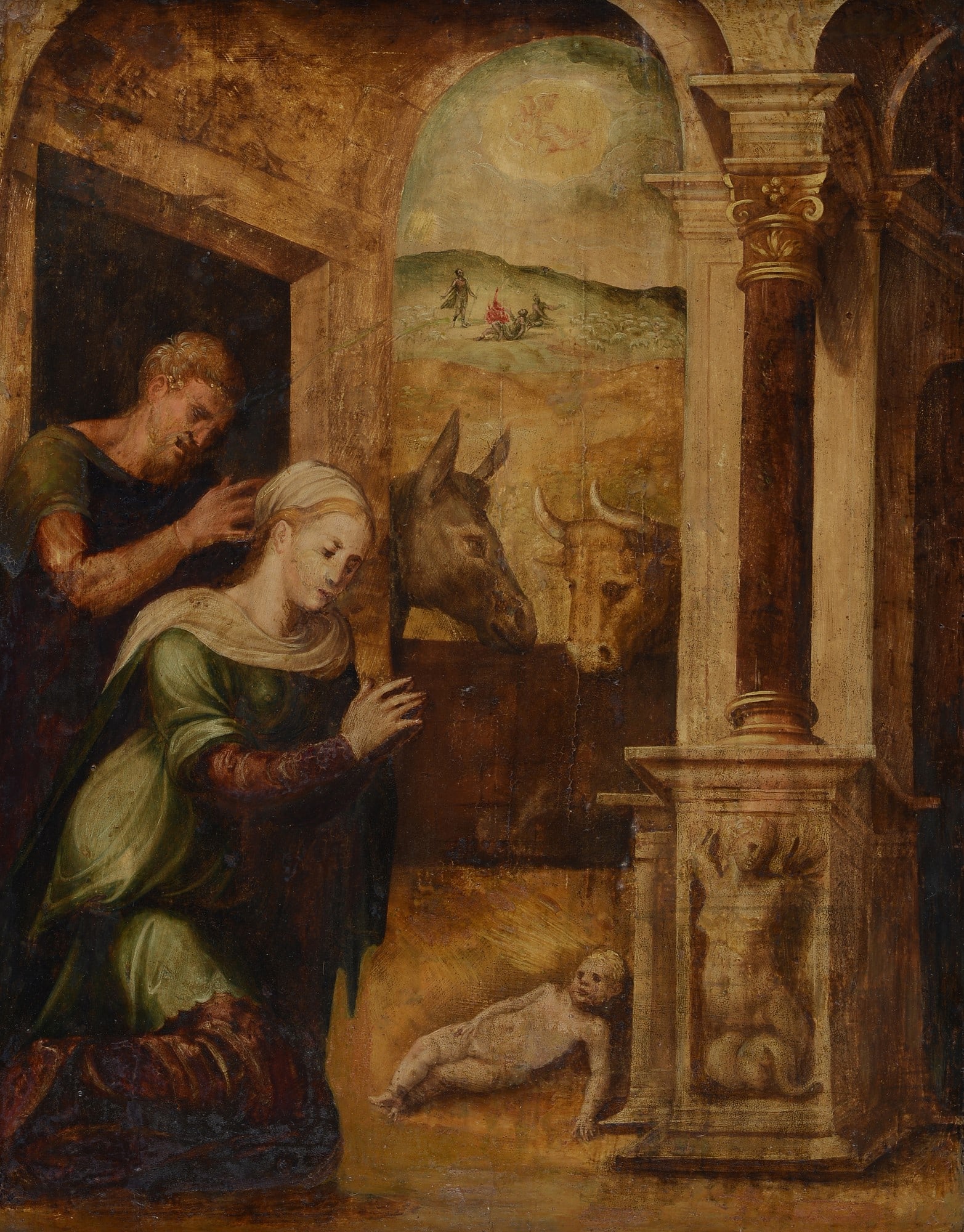 Anonimo, XVI sec. - Nativit: Olio su tavola, cm. 56,5x44.
