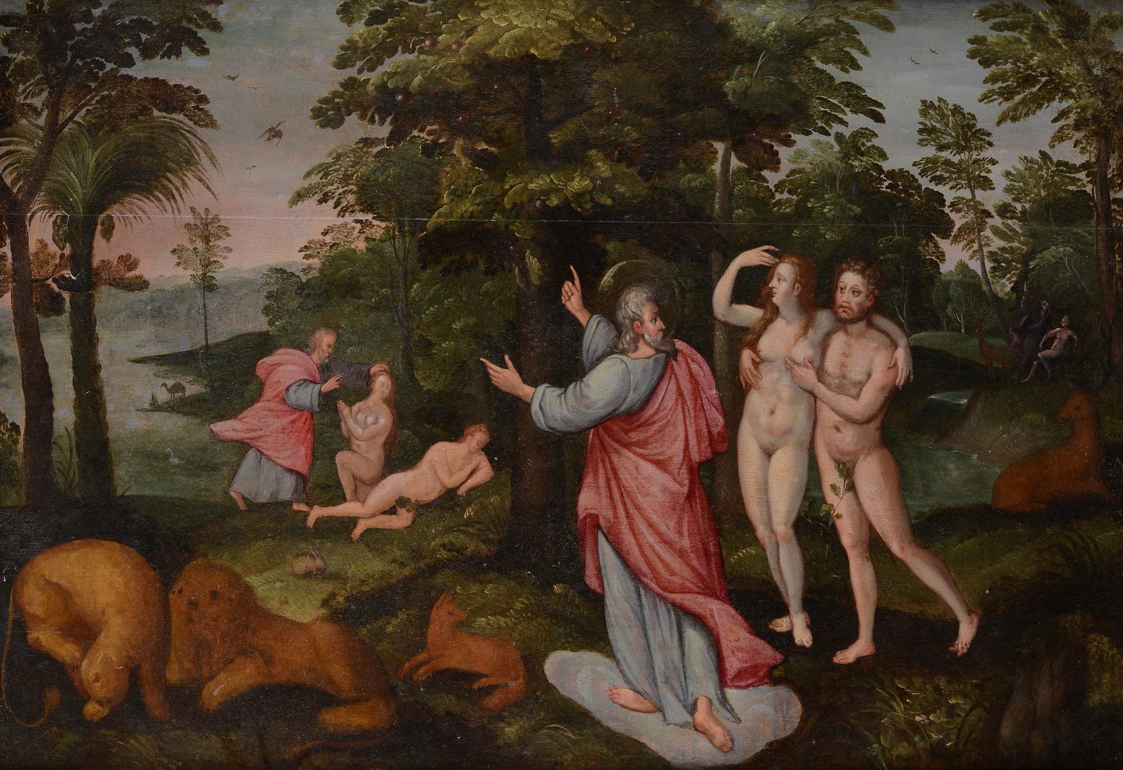 Scuola Fiamminga, XVI-XVII sec. - Il paradiso terrestre con la creazione di Adamo ed Eva (1 of 3)