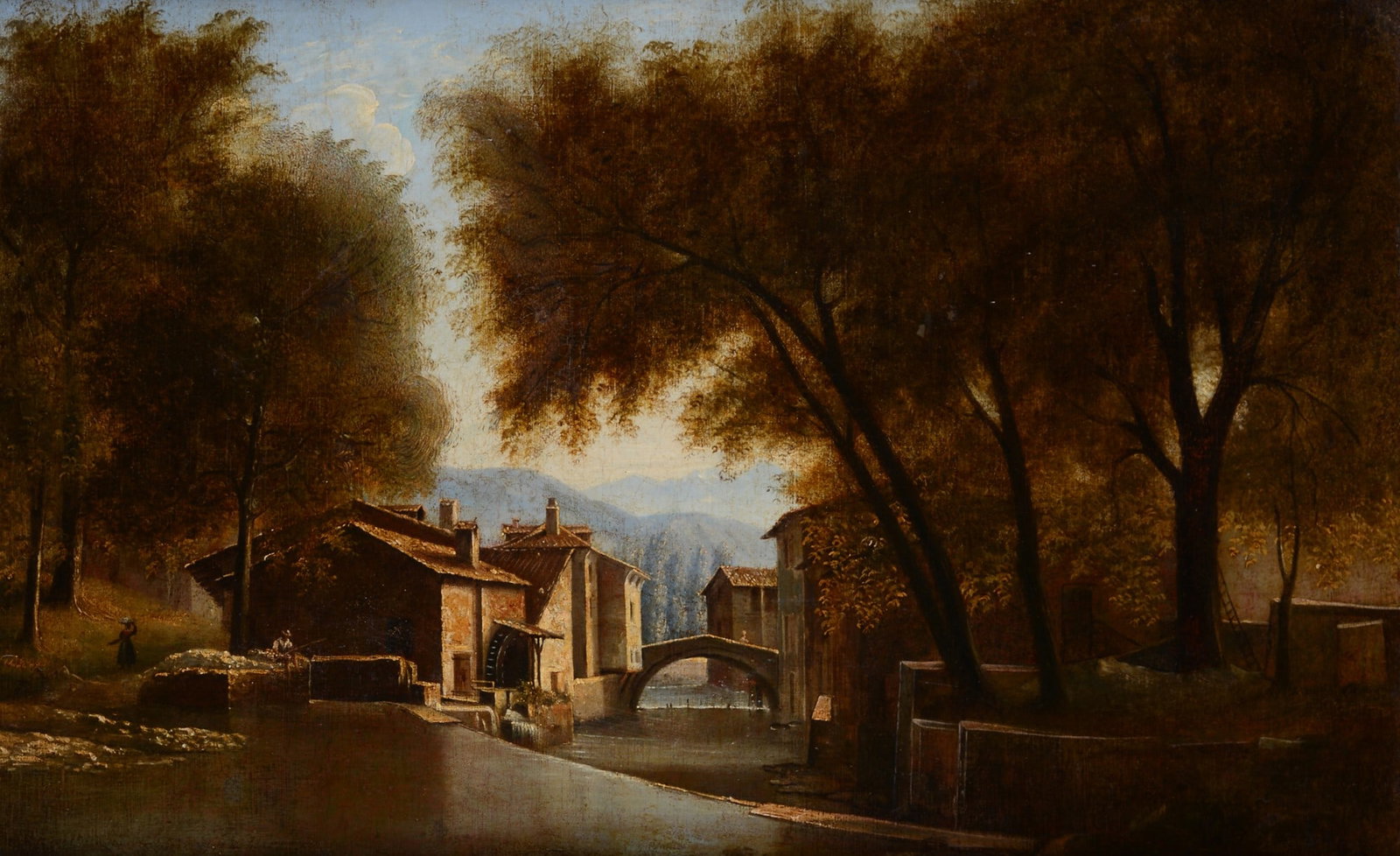 Anonimo, XIX sec. - Paesaggio fluviale con ponte (1 of 3)