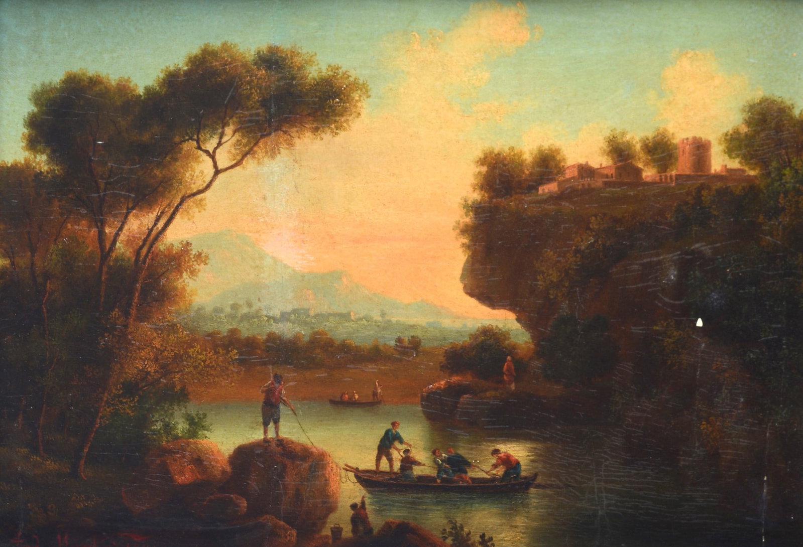 Henry Marko' (Firenze, 1855 - Lavagna (Genova) 1921) - Paesaggio fluviale con pescatori, 1884 (1 of 3)
