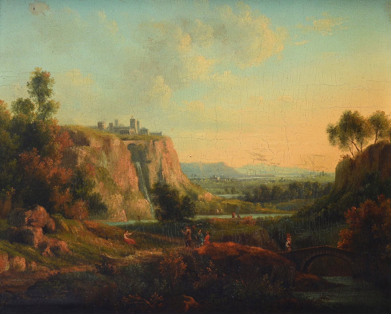 Andreas Marko' (Vienna, 1826 - Firenze, 1895) - Paesaggio con castello, ponte e figure (1 of 3)