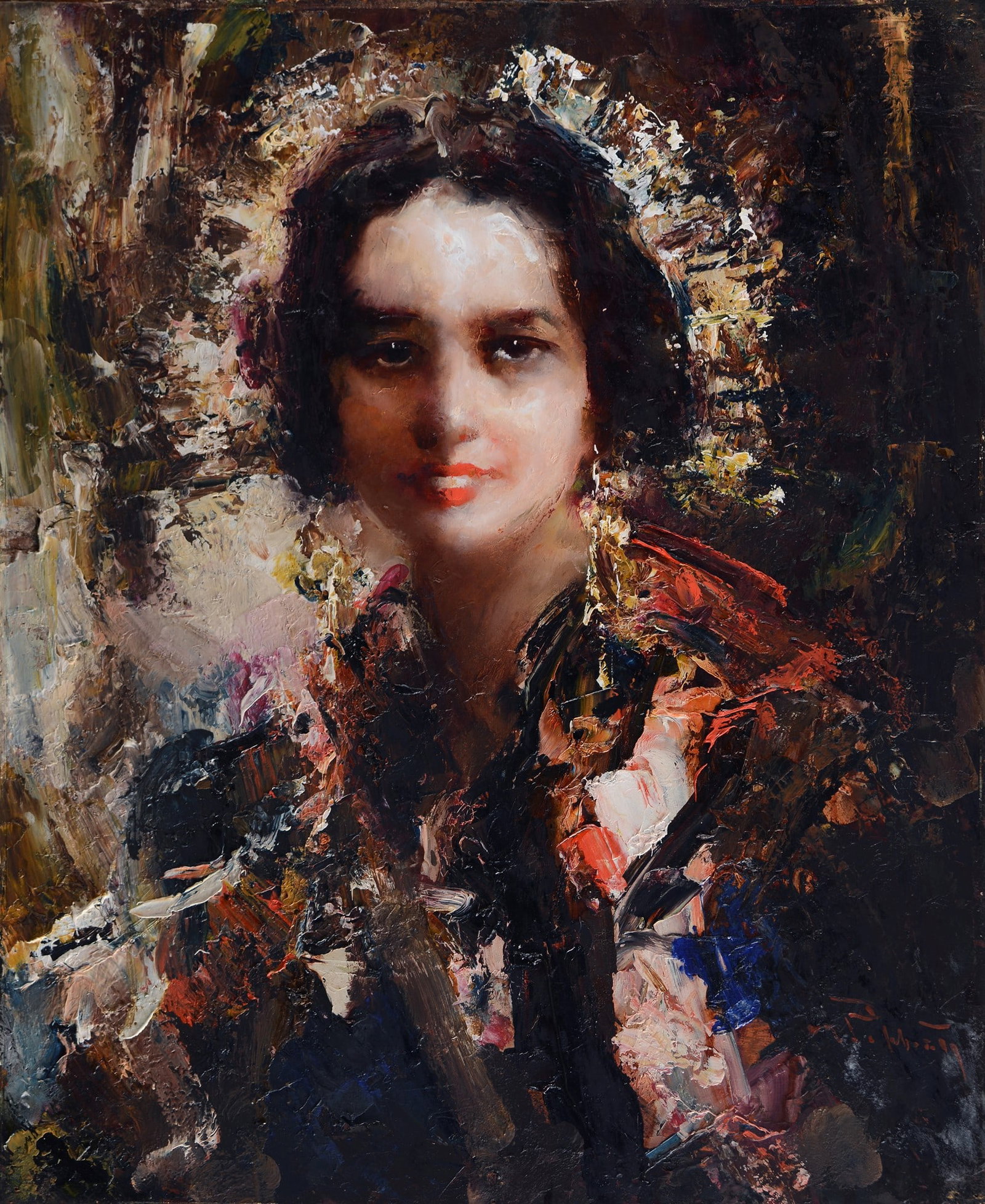 Mario Pobbiati (Milano, 1857 - Milano, 1956) - Ritratto di ragazza: Olio su tavola, cm. 60x50. Firma in basso a destra.