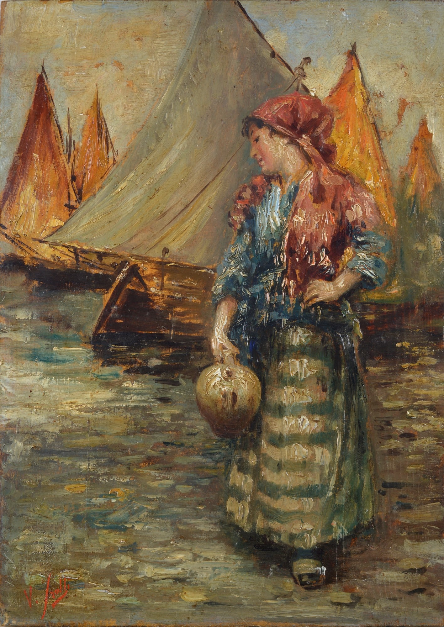 Vincenzo Irolli (Napoli, 1860 - 1949) - Popolana con anfora (1 of 2)