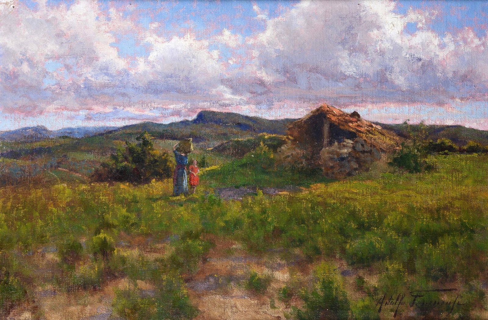 Adolfo Tommasi (Livorno, 1851 - 1933) - Campagna con figure (1 of 3)