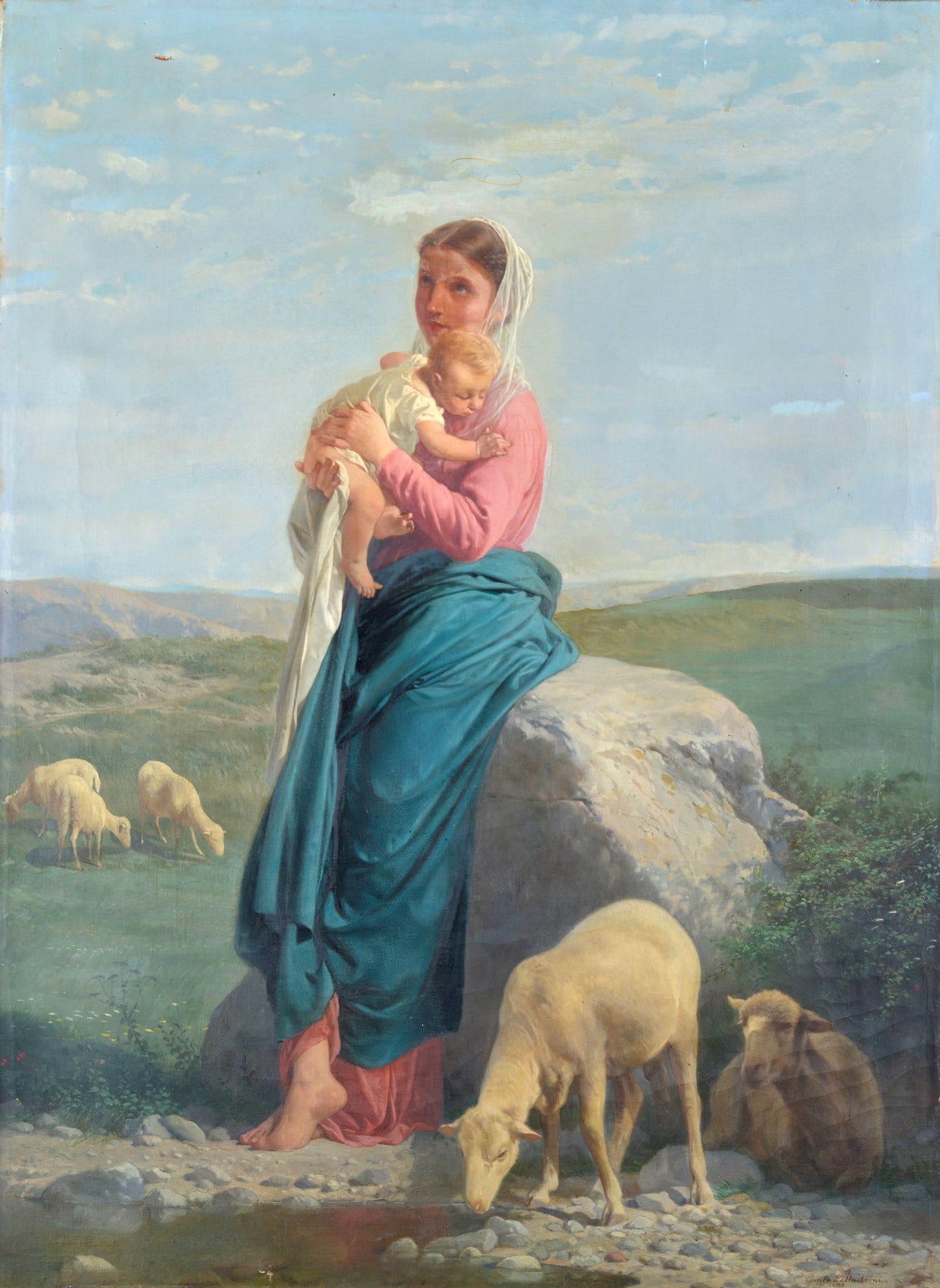 Enrico Pollastrini (Livorno, 1817 - Firenze, 1876) - Pastorella con bambino, 1871 (1 of 2)