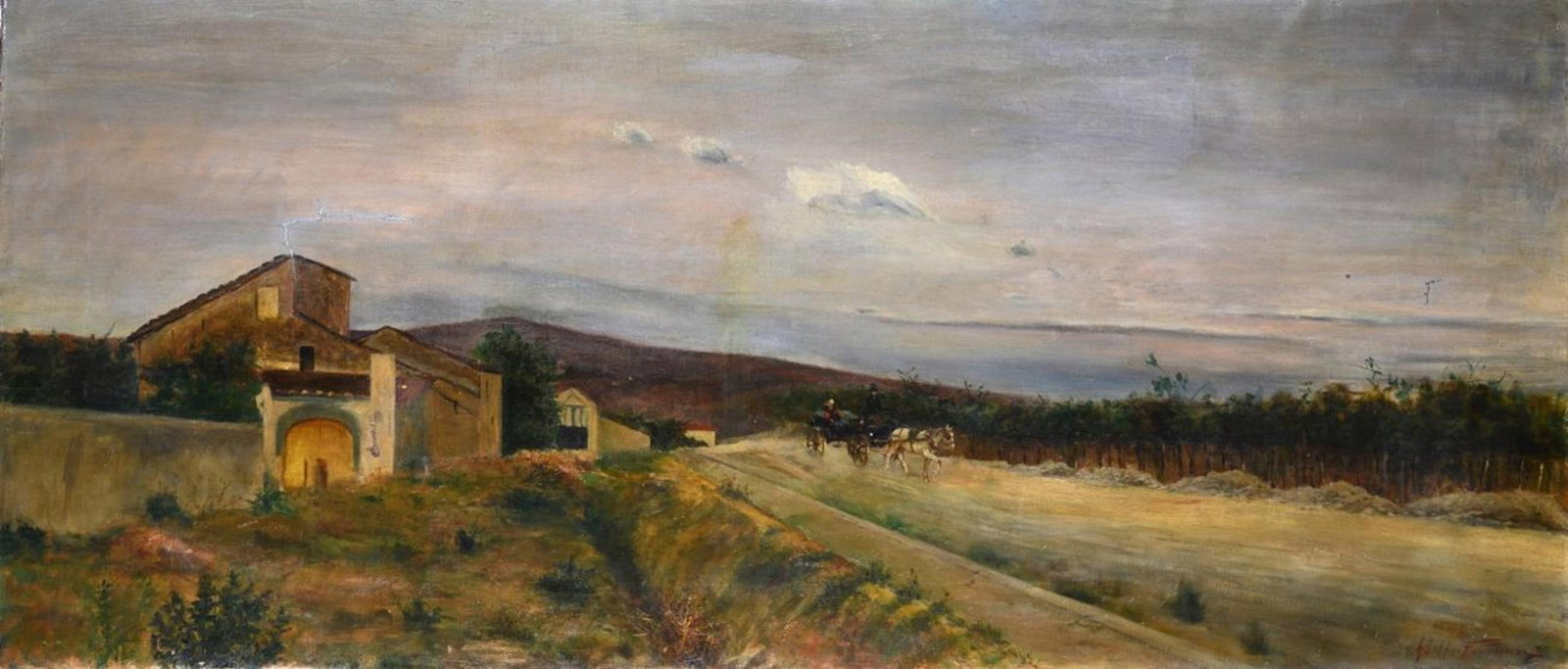 Adolfo Tommasi (Livorno, 1851 - 1933) - Strada di campagna con carrozza (1 of 2)