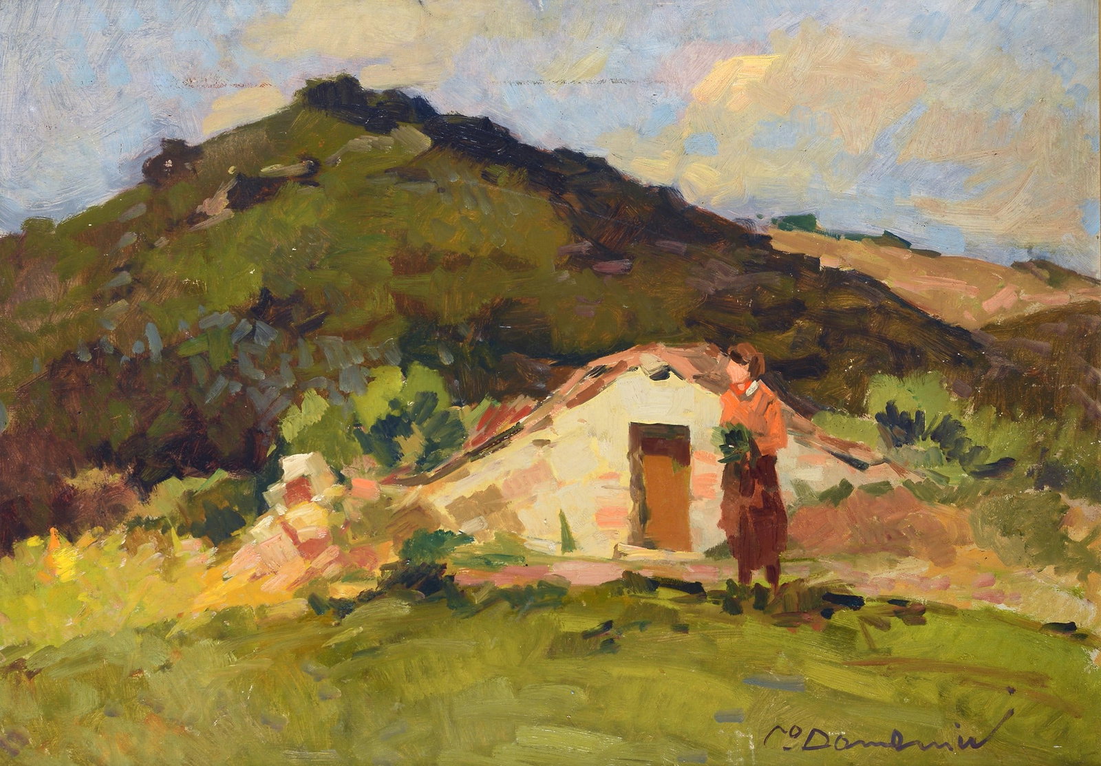 Carlo Domenici (Livorno, 1898 - 1981) - La capanna , 1949: Olio su faesite, cm. 50x70. Firma in basso a destra. Sul verso: firma, data e titolo.?