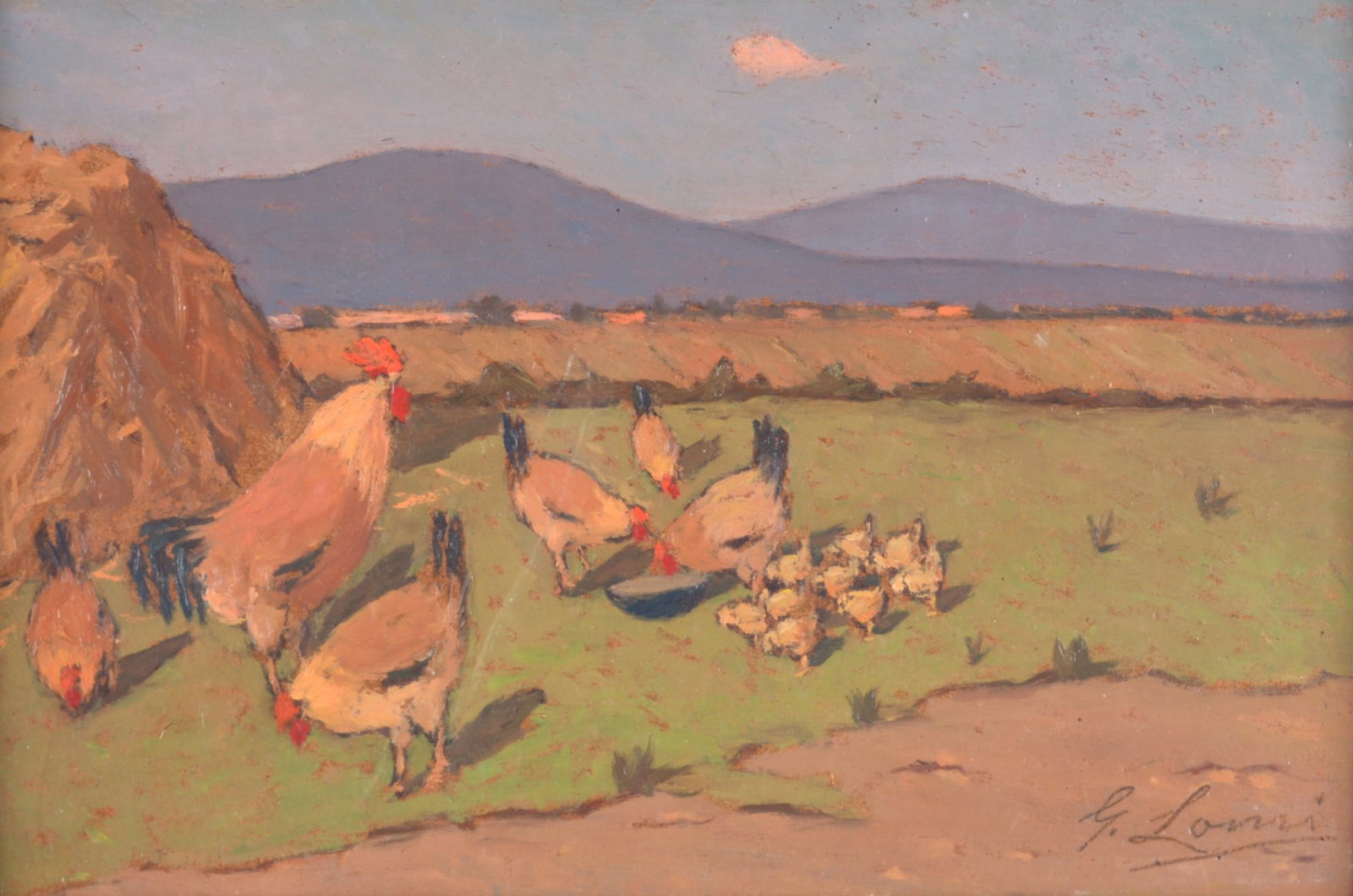 Giovanni Lomi (Livorno, 1889 - 1969) - Polli sull'aia (1 of 3)