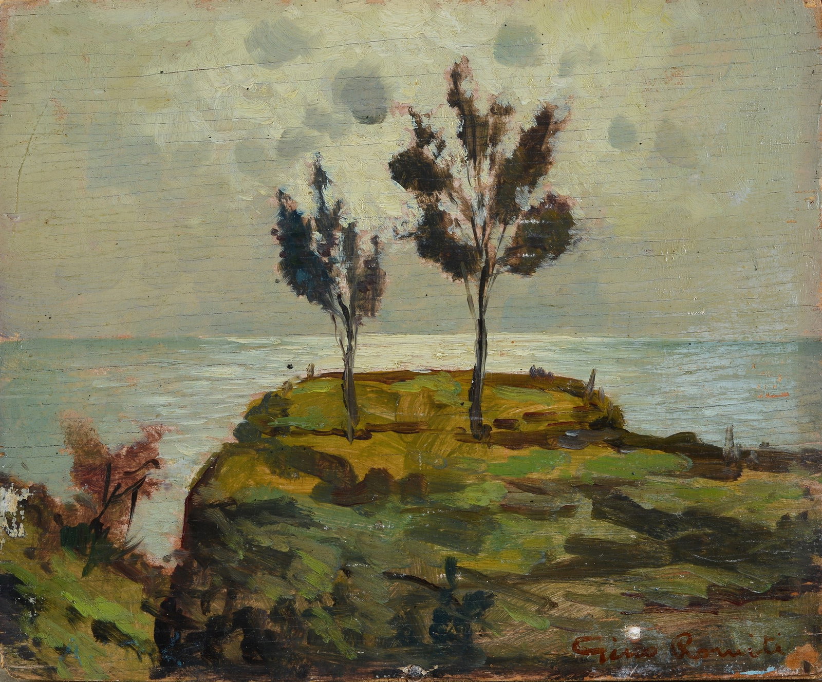 Gino Romiti (Livorno, 1881 - 1967) - Paesaggio con alberi (1 of 3)