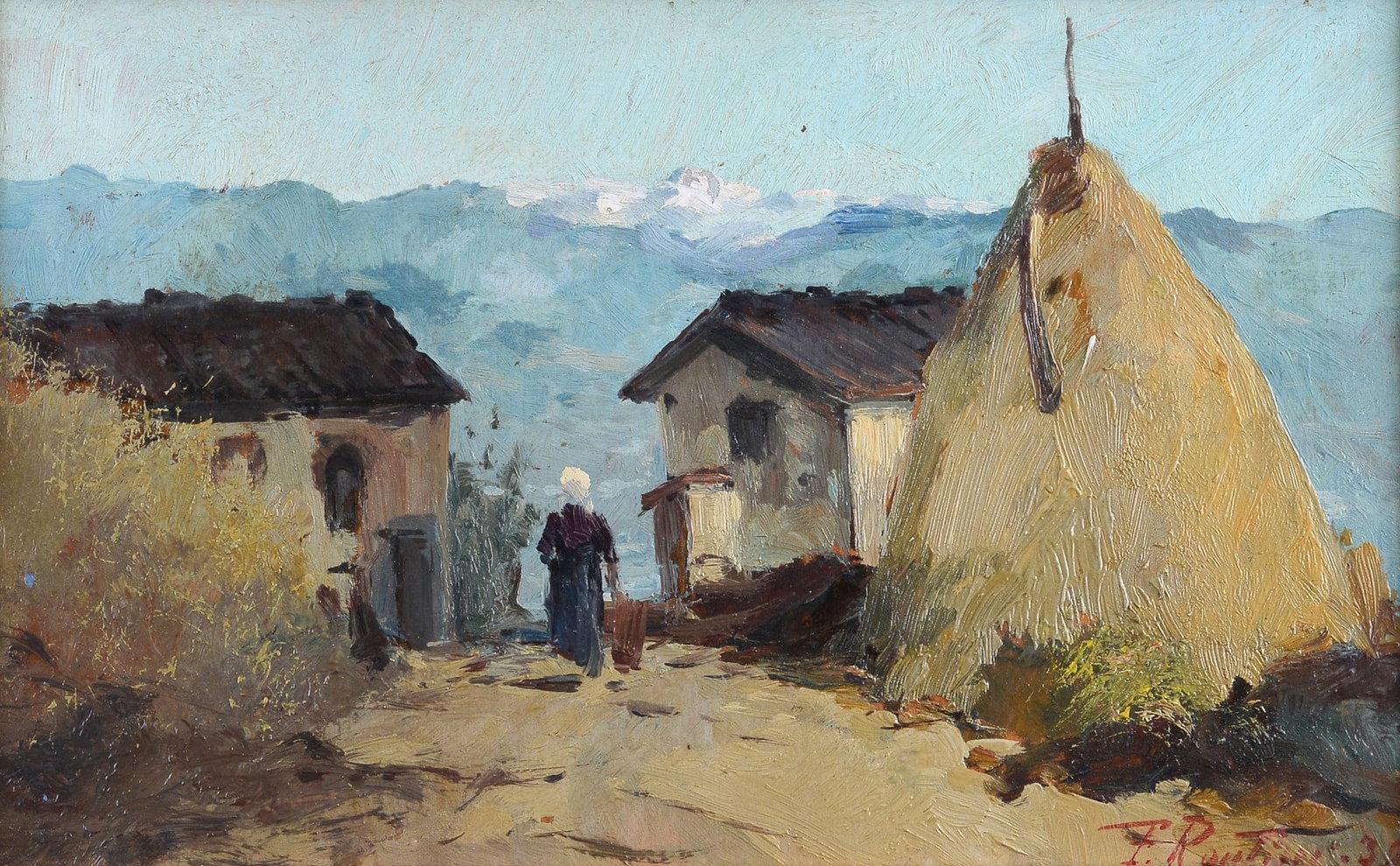 Ferruccio Rontini (Firenze, 1893 - Livorno, 1964) - Casolari con contadina (1 of 3)