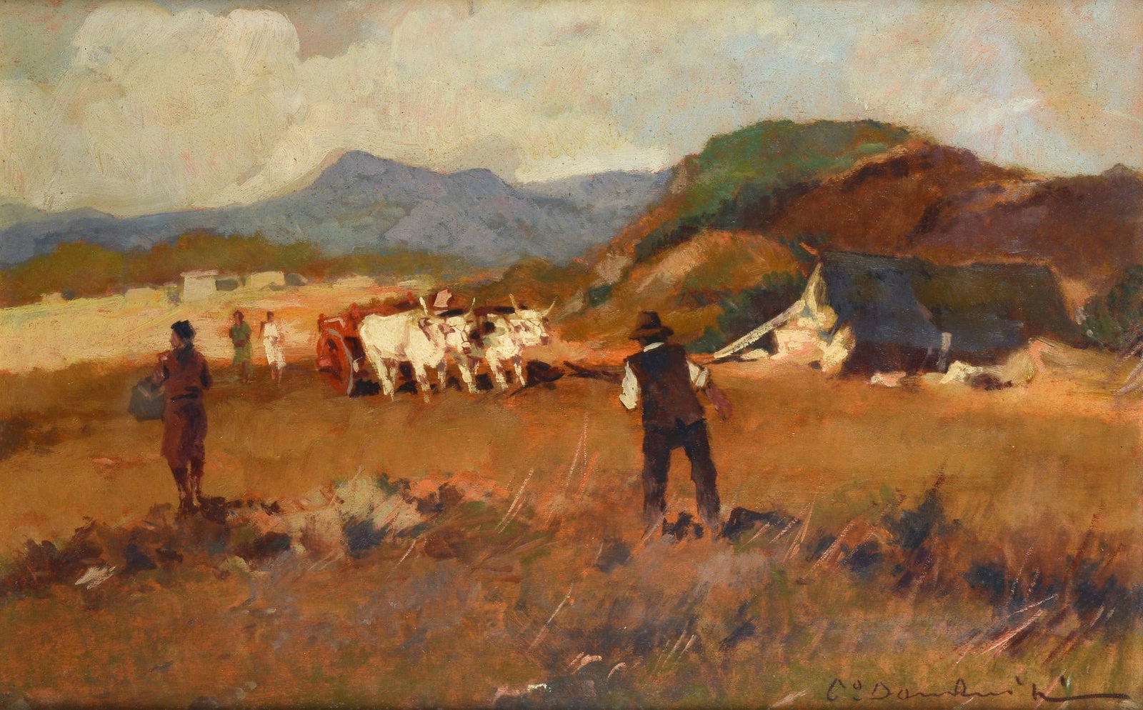 Carlo Domenici (Livorno, 1898 - 1981) - Buoi al carro rosso (1 of 3)