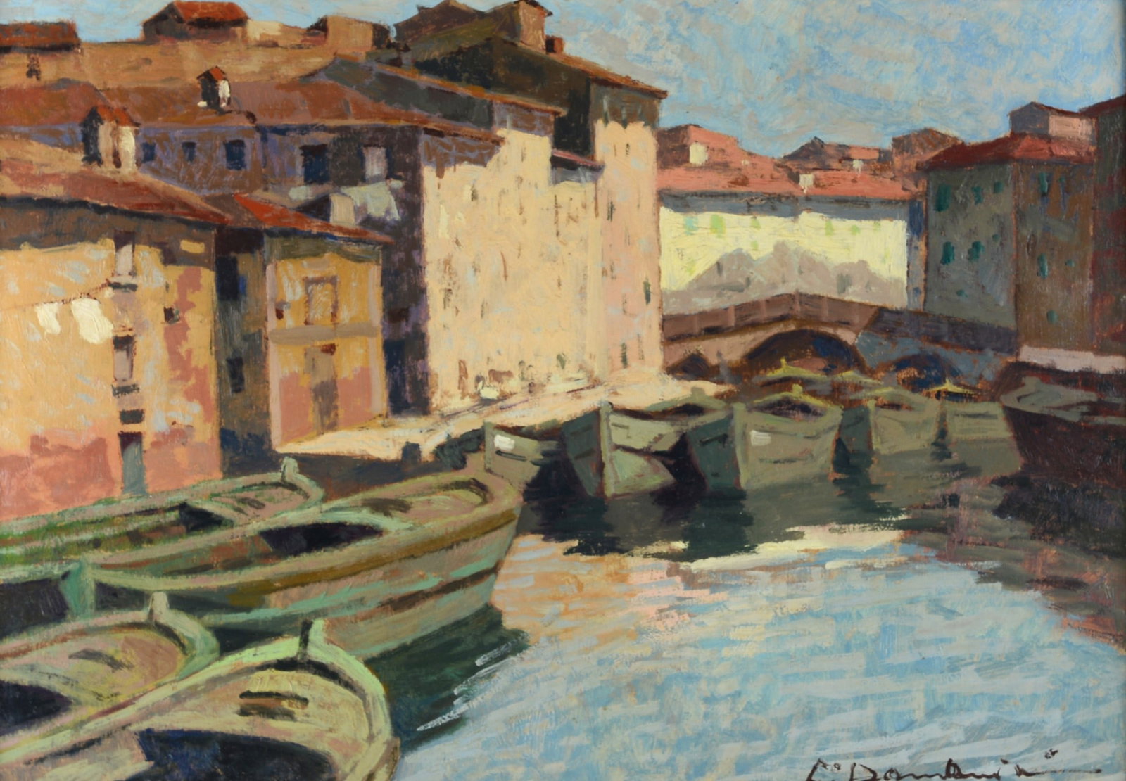 Carlo Domenici (Livorno, 1898 - 1981) - Fossi di Livorno: Olio su faesite, cm. 35x50. Firma in basso a destra