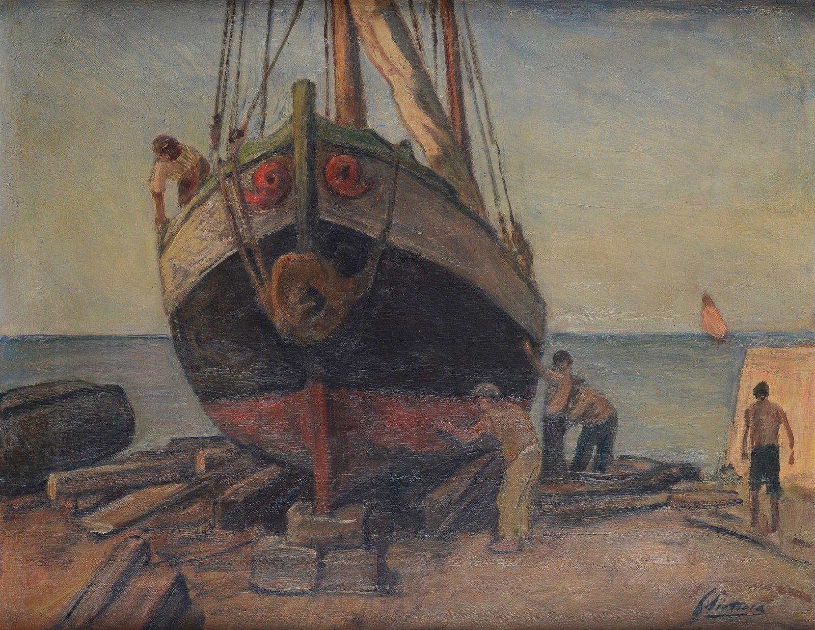 Ferruccio Scattola (1873 - 1950) - Barcone in riparazione (1 of 3)