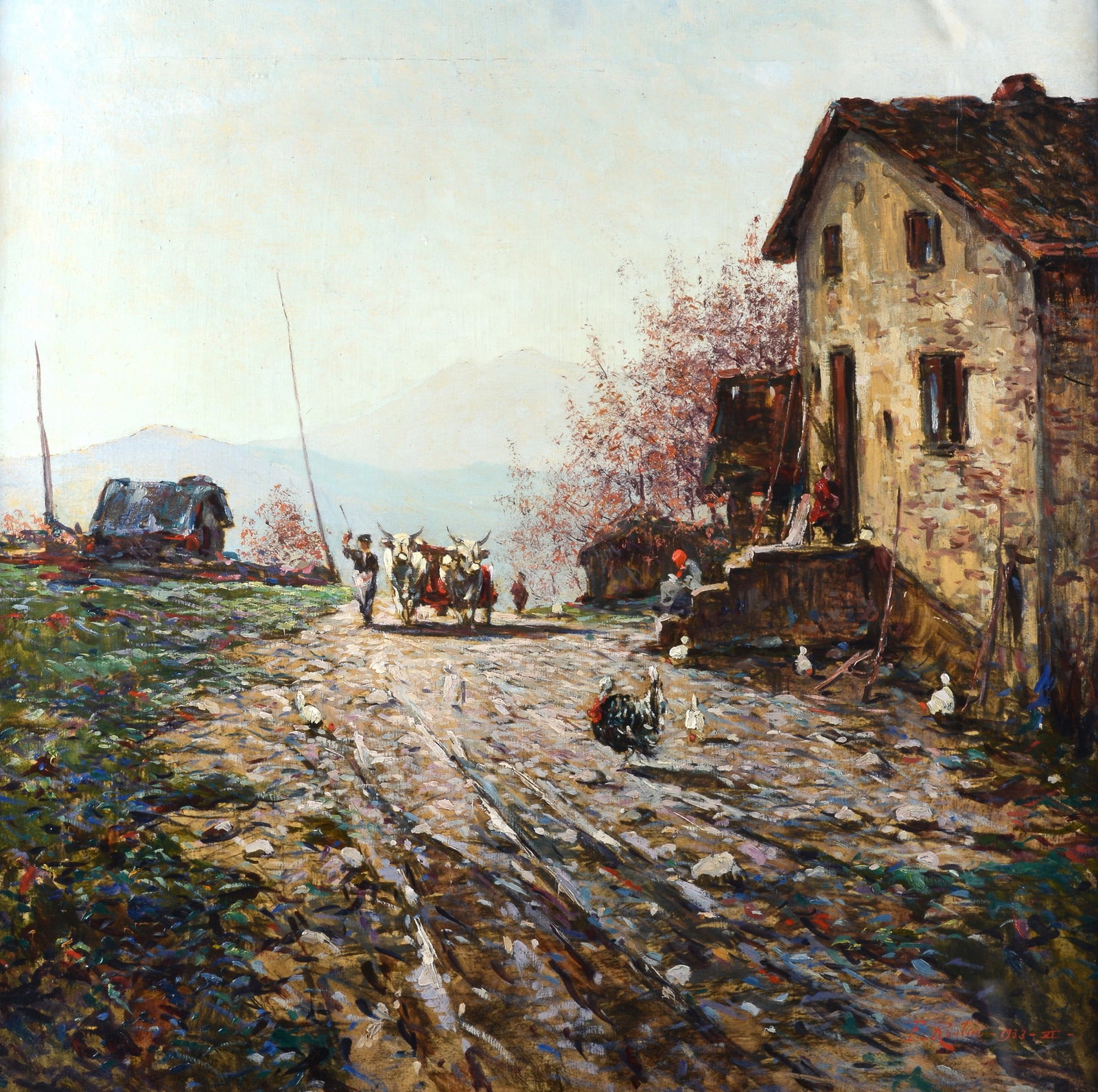 Ferruccio Rontini (Firenze, 1893 - Livorno, 1964) - Primavera nel Mugello, 1933: Olio su tela, cm. 91x91. Firma e data in basso a destra.