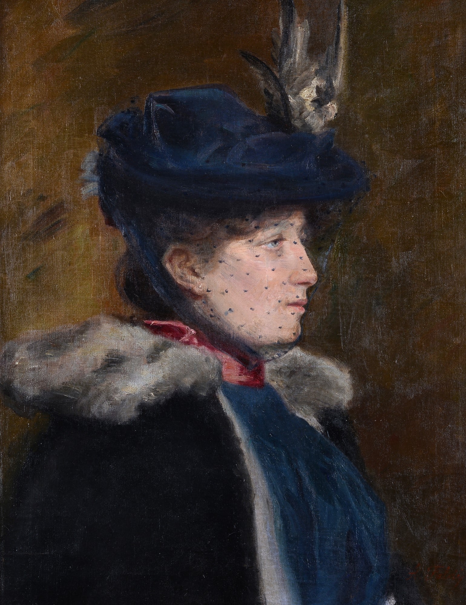 Arturo Faldi (Firenze, 1856 - 1911) - Ritratto di signora con cappello e veletta (1 of 3)