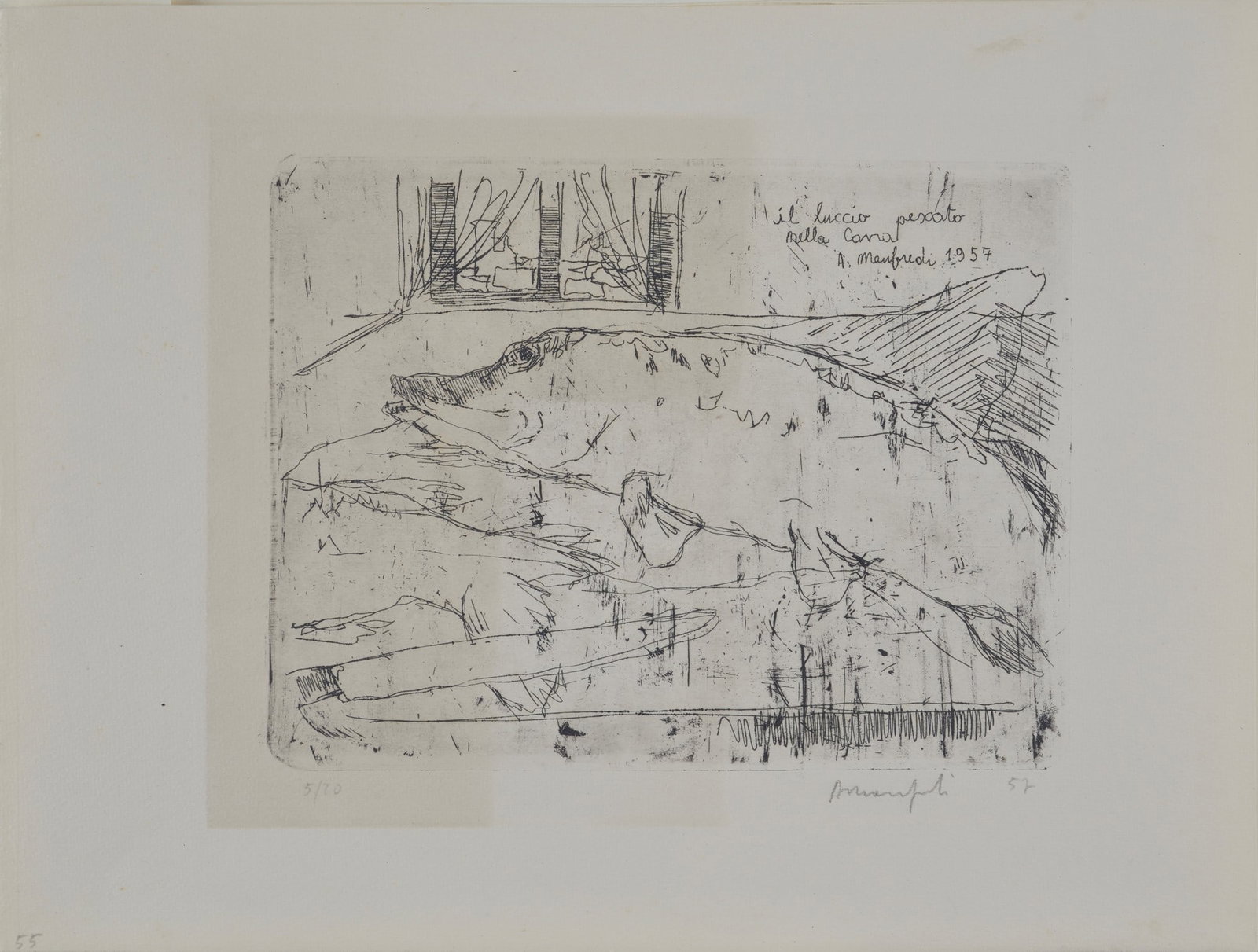 Alberto Manfredi (Reggio Emilia, 1930 - 2001) - Il Luccio Pesca nella Cova, 1957 (1 of 1)