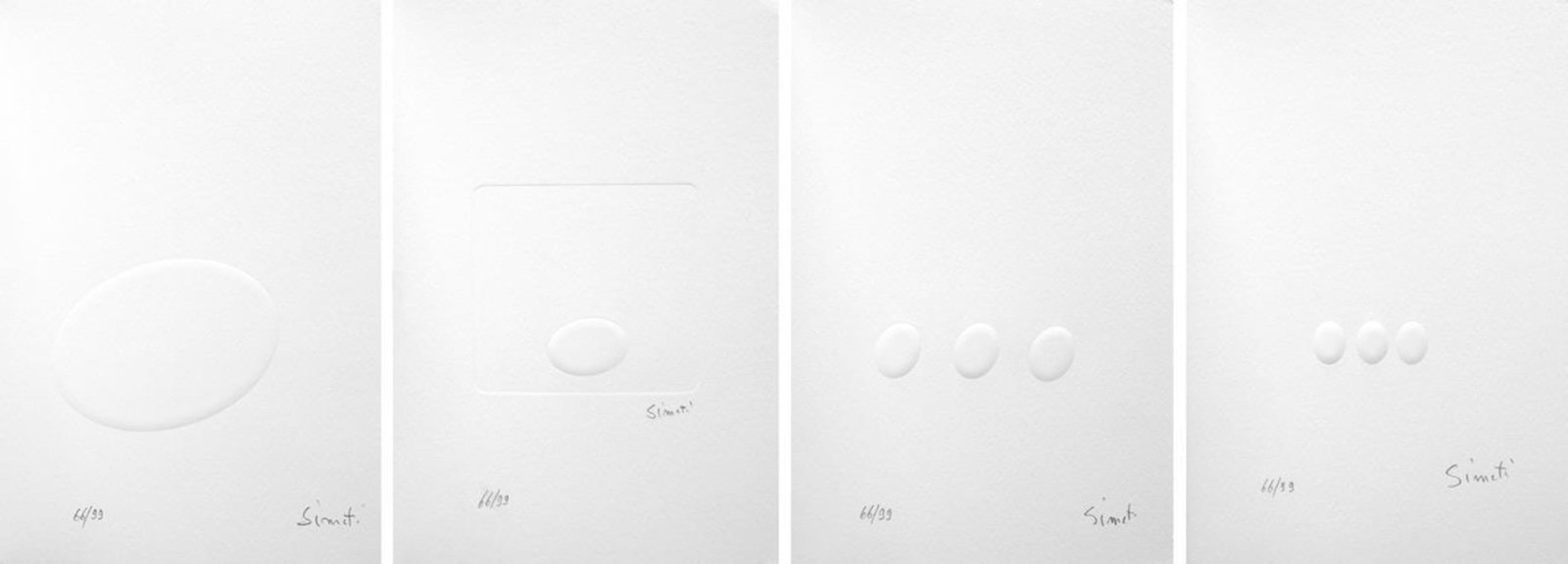 Turi Simeti (Alcamo, 1929 - Milano, 2021) - Continua Ripetizione Continua Modificazione: Taccuino 22. Edizione curata da Diego Torri contiene un testo e quattro lavori in rilievo di Turi Simeti stampato dalle Arti Grafiche Torri a Cologno Monzese in carattere Bodoni su carta Tintoretto in