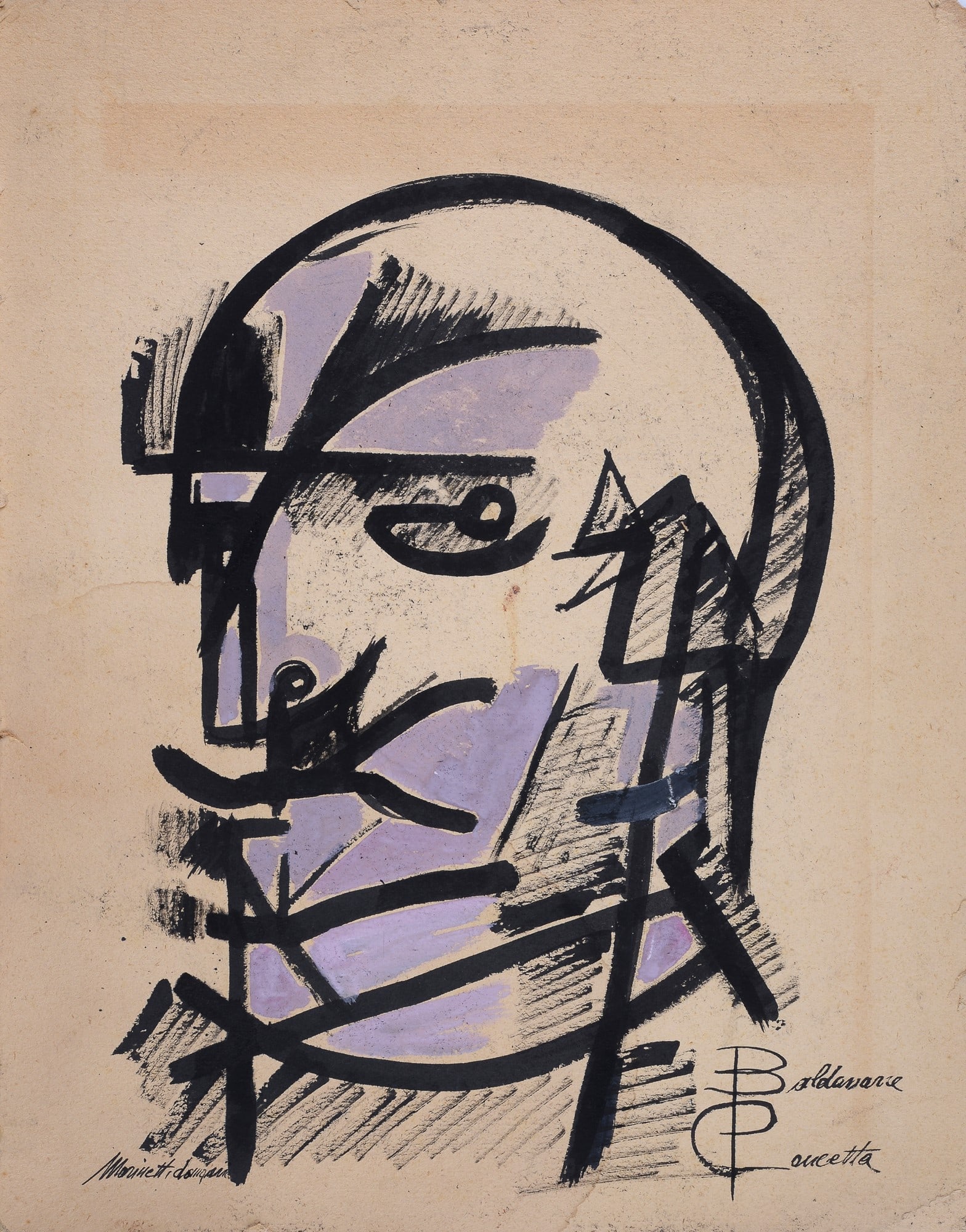 Concetta Baldassarre (Sulmona, 1924 - Roma, 1981) - Testa di Marinetti: Tecnica mista su cartone, cm. 53x41,5. Firma in basso a destra.