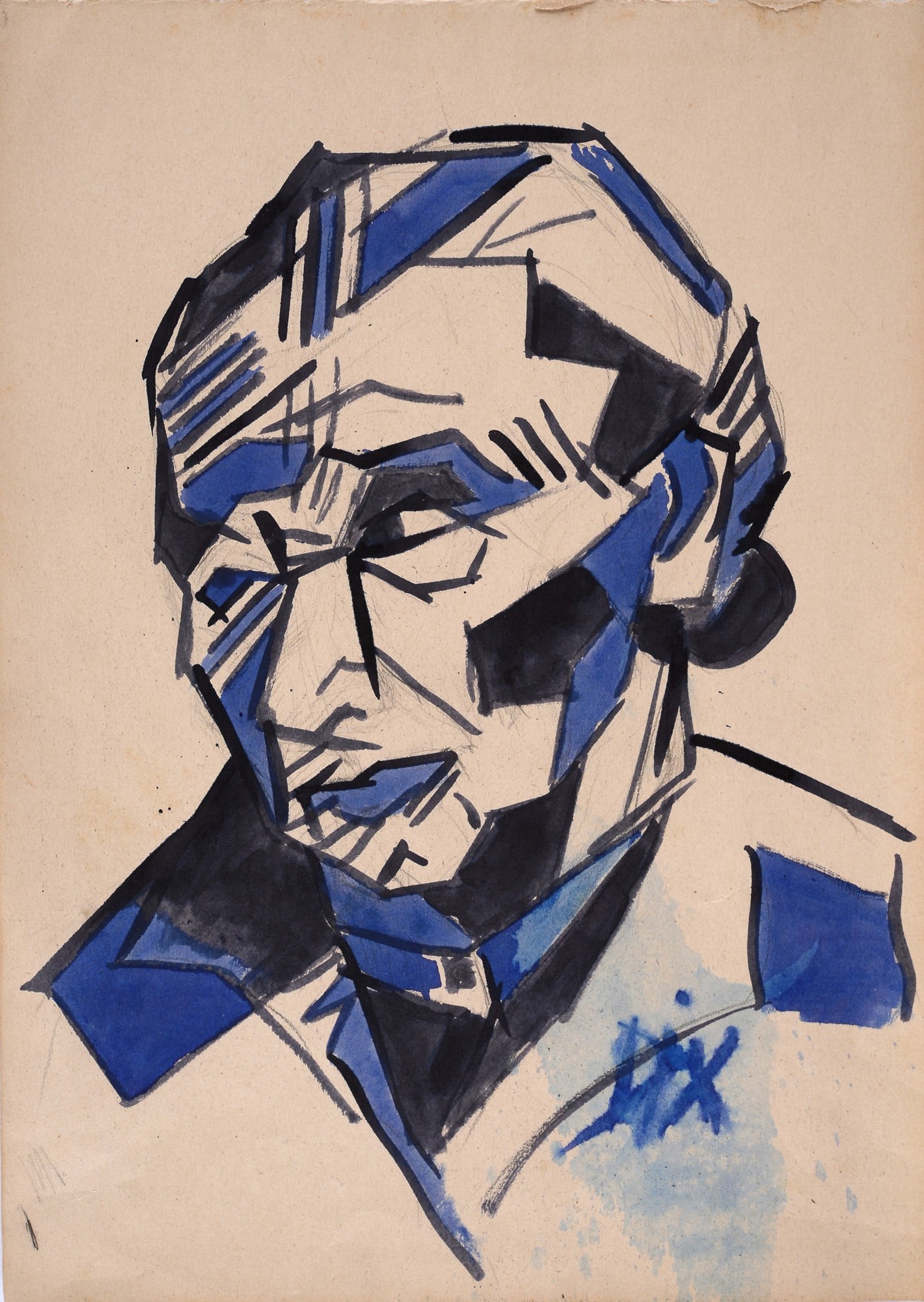 Otto Dix (Unternhaus, 1891 - Dresda, 1969) - Volto: Acquerelli su carta, cm. 36x26. Firma in basso a destra.?