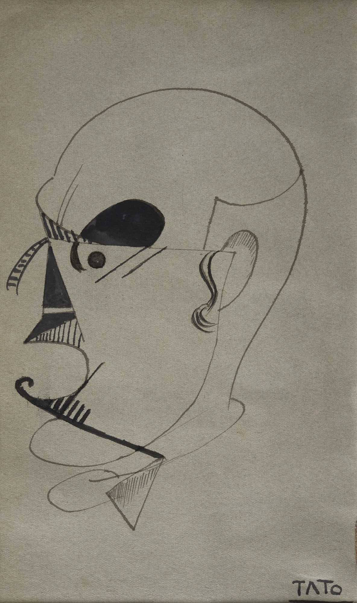 (Guglielmo Sansoni) Tato (Bologna, 1896 - 1974) - Volto di Marinetti: Inchiostro su carta, cm. 23,5x13,5. Firma in basso a destra.