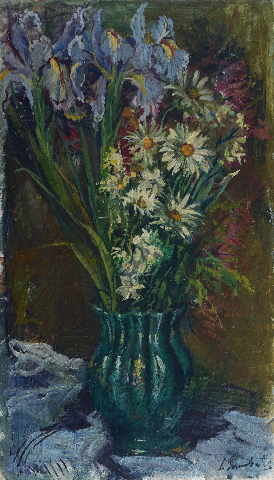 Lamberto Lamberti (Brescia, 1925 - 2003) - Vaso di fiori: Olio su tela, cm. 66,5x38,5. Firma in basso a destra.