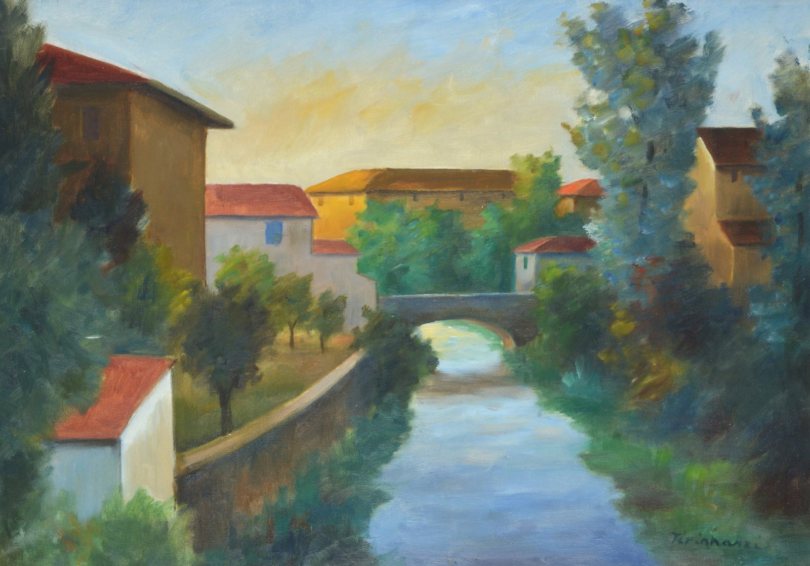 Nino Tirinnanzi (Greve in Chianti, 1923 - 2002) - Paesaggio con ponte (1 of 3)