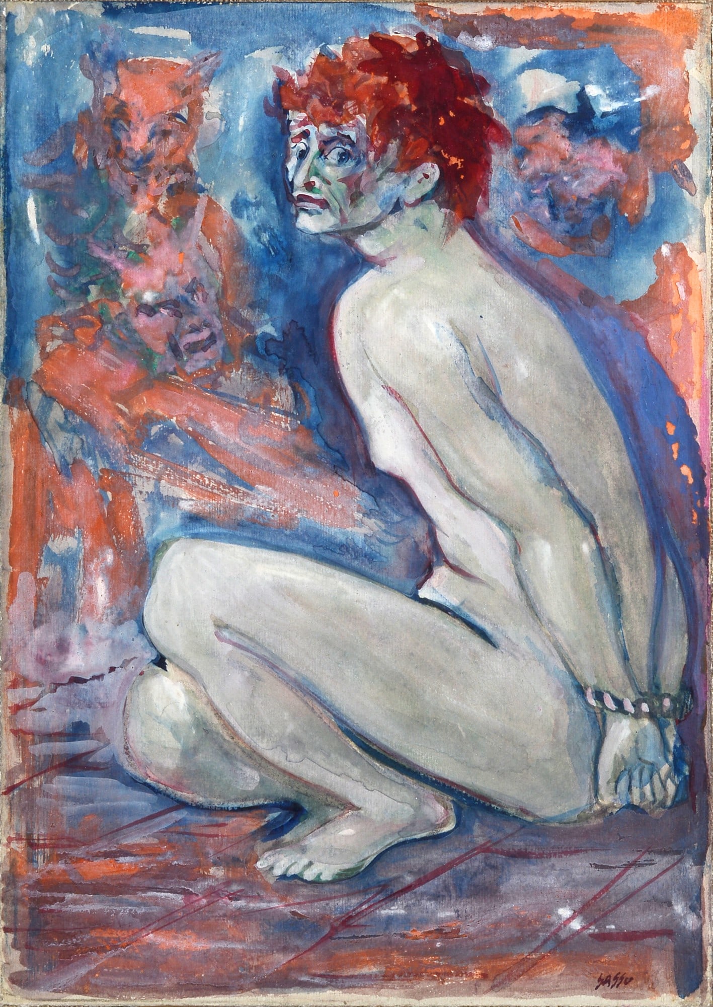 Aligi Sassu (Milano, 1912 - 2000) - Senza titolo (Figura accovacciata) (1 of 3)