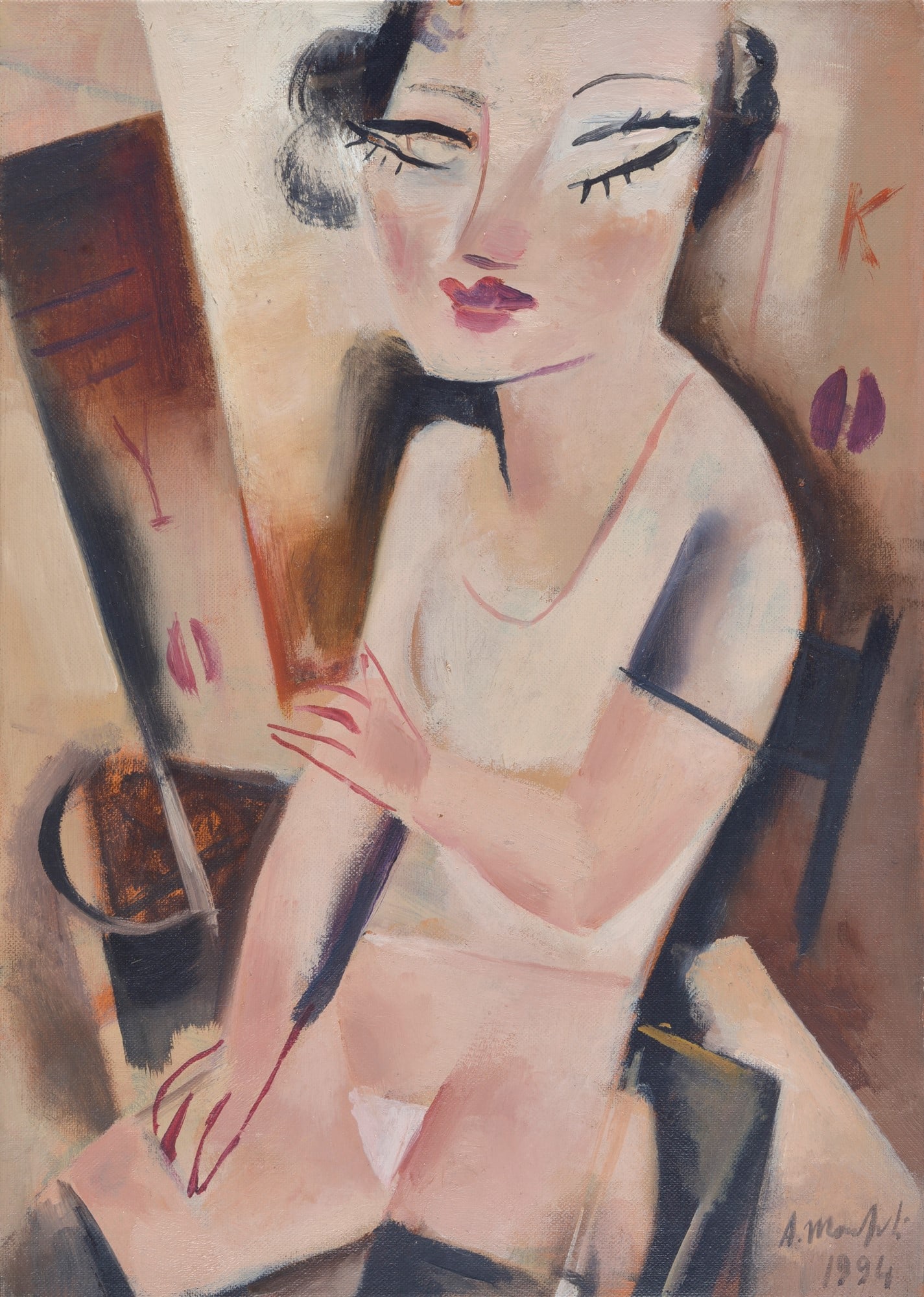 Alberto Manfredi (Reggio Emilia, 1930 - 2001) - Ritratto di Yoko, 1994: Olio su cartone telato, cm. 35x25. Firma e data in basso a destra. Sul verso: firma, data e titolo; timbro con dati dell'opera.