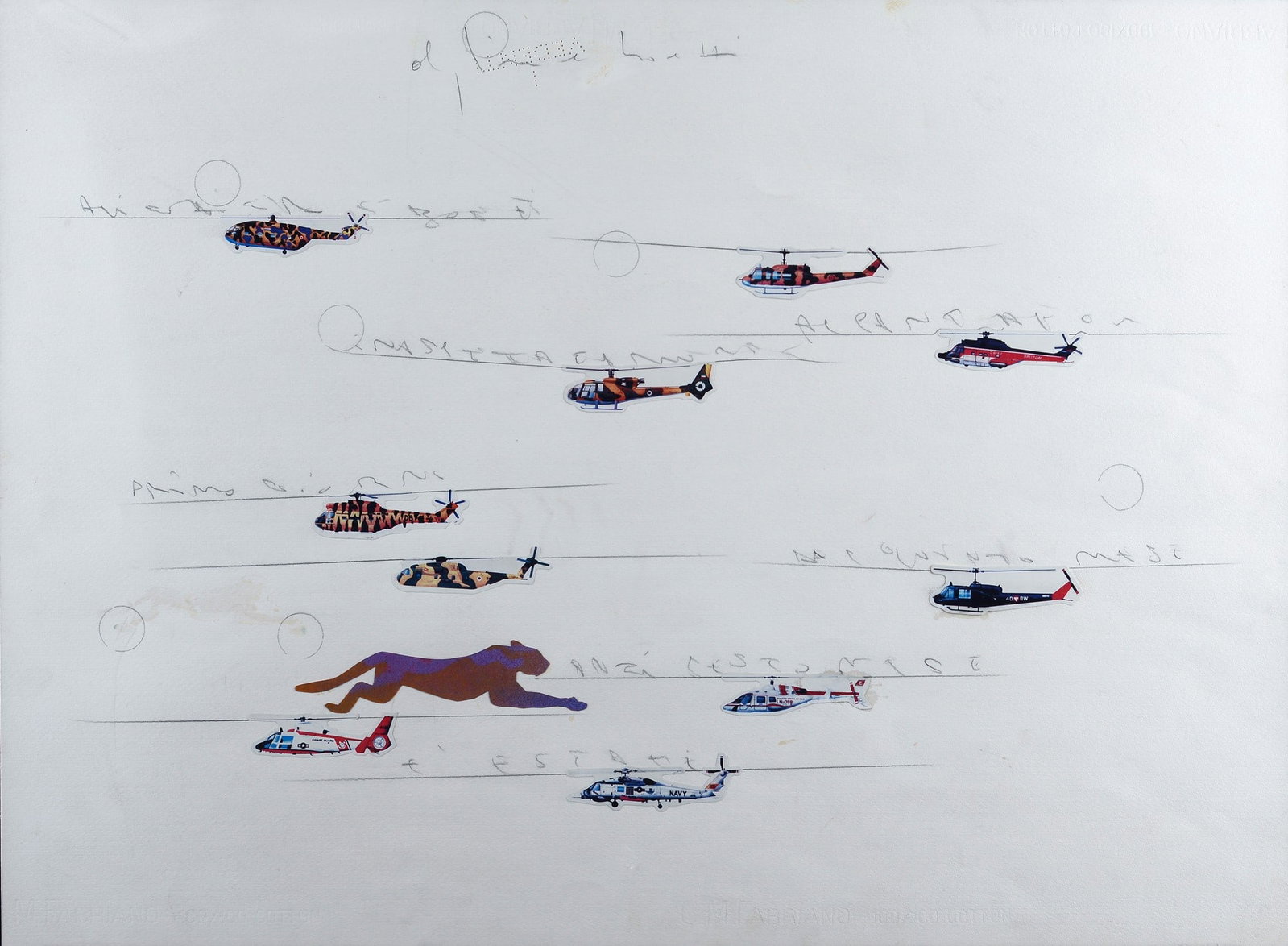 Alighiero Boetti (Torino, 1940 - Roma, 1994) - Senza titolo, 1990: Adesivi e tecnica mista su carta, cm. 57x80. Firma in alto al centro. Provenienza: Galleria AreaB, Milano; Collezione privata, Milano. Certificato di autenticit? su foto, Archivio Alighiero Boetti con