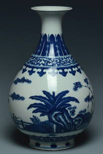 A QING DYNASTY BLUE AND WHITE VASE TONGZHI MARK: A Qing Dynasty Blue and White Vase Tongzhi Mark. Dimensions: 11 3/4 x 7 1/2 in.