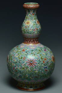 A QING DYNASTY FAMILLE ROSE VASE QIANLONG MARK: A Qing Dynasty Famille Rose Vase Qianlong Mark. Dimensions: 14 1/2 x 8 1/2 in.