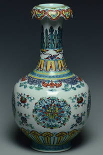 A QING DYNASTY DOUCAI VASE JIAQING MARK: A Qing Dynasty Doucai Vase Jiaqing Mark. Dimensions: 13 1/4 x 7 1/4 in.