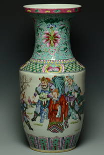 A LARGE FAMILLE ROSE FIGURE SUBJECT VASE: A Large Chinese Famille Rose Figure Subject Vase. Dimensions: 17 1/2 x 8 in.